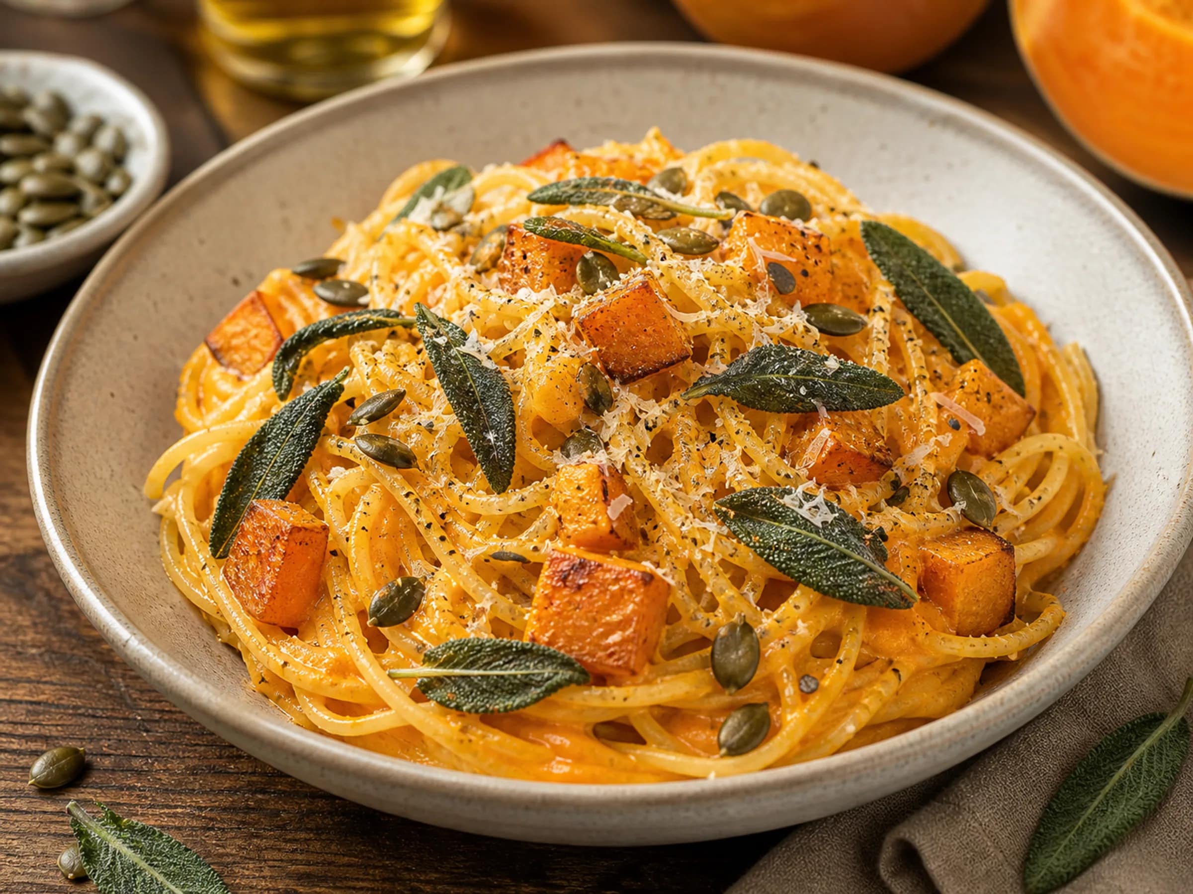 Cremige Kürbisnudeln mit Salbei und Parmesan