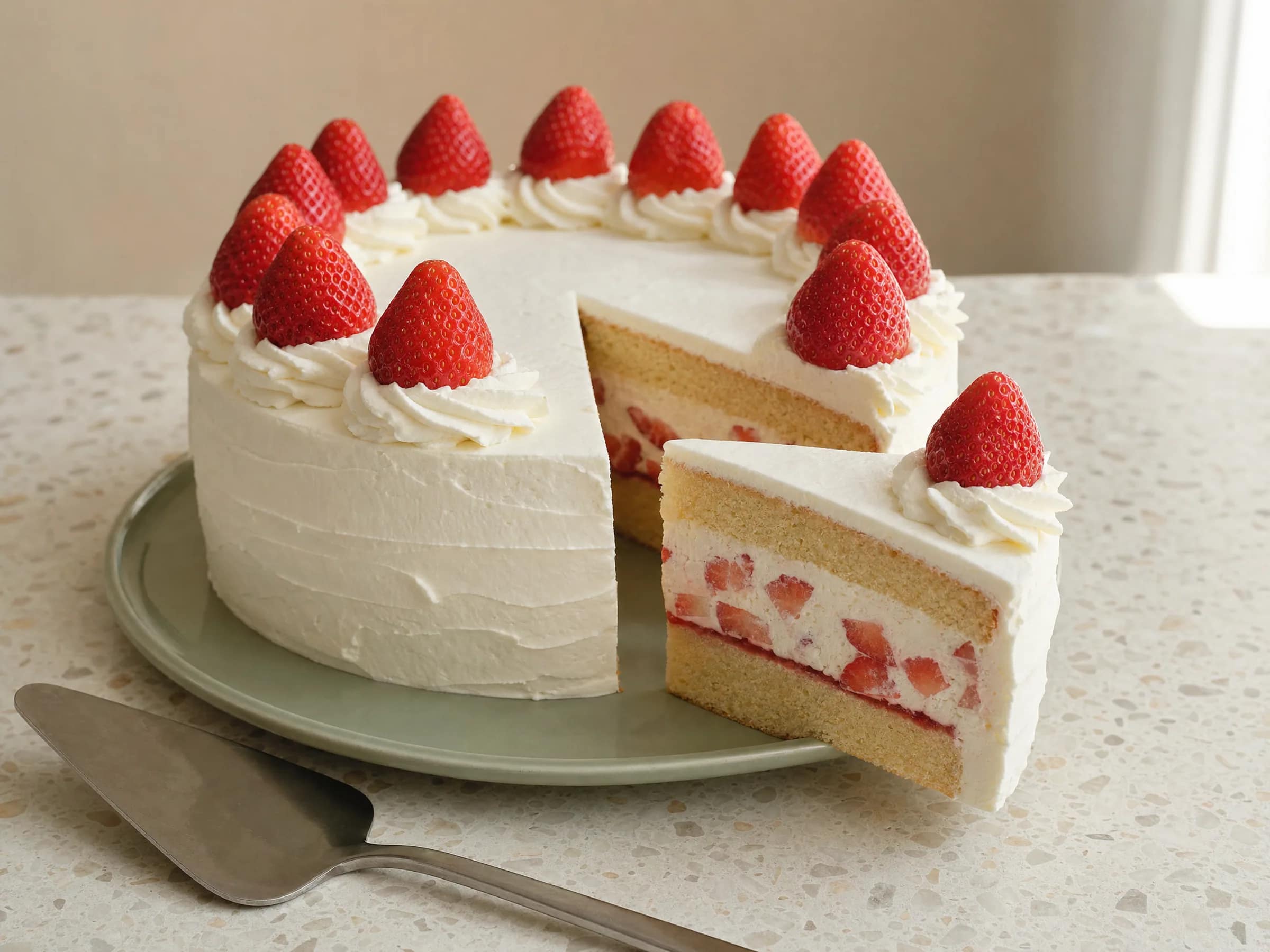 Erdbeer-Sahne-Torte mit standfester Sahne und Biskuit