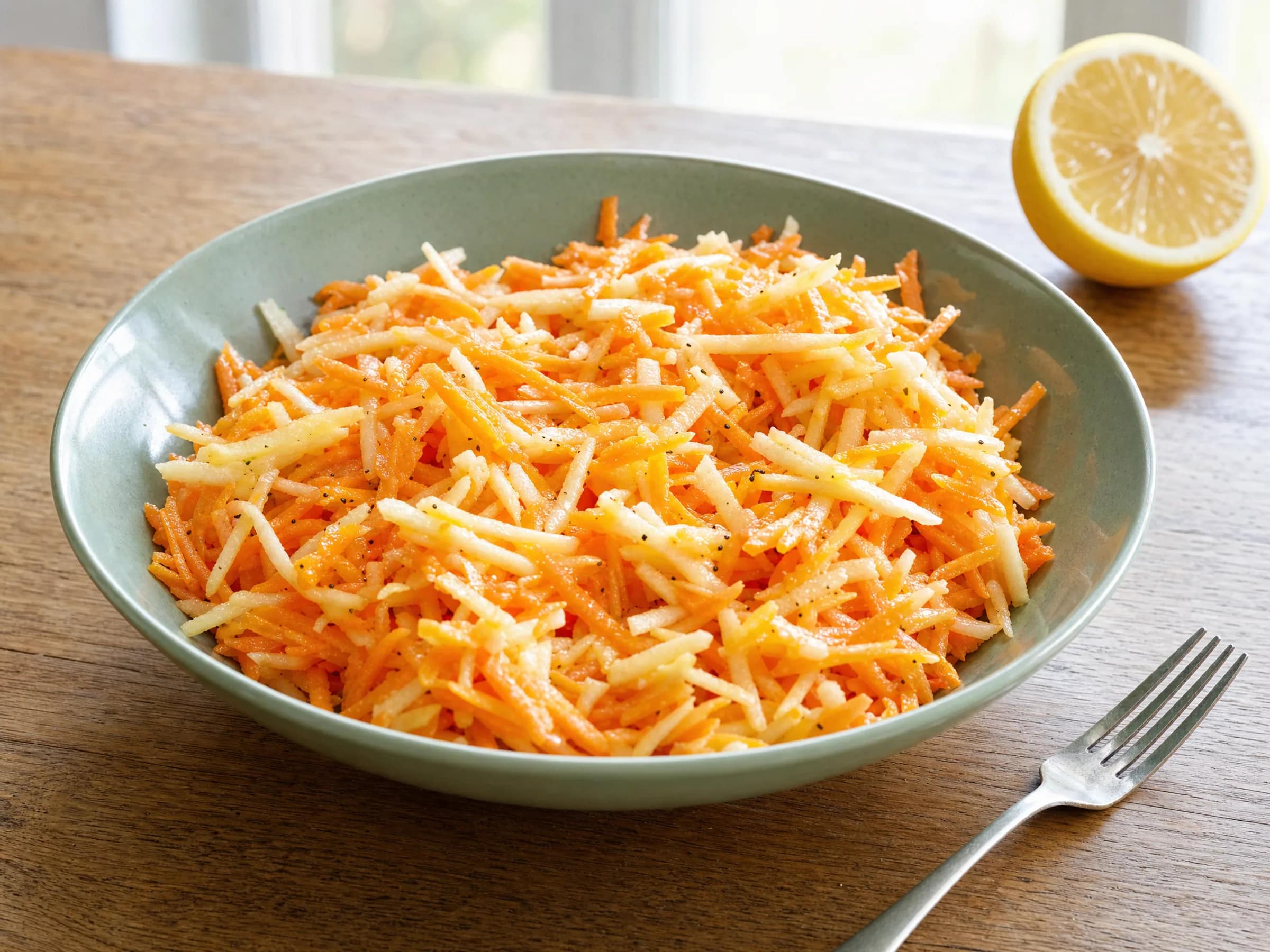 Karottensalat mit Apfel und Zitronendressing