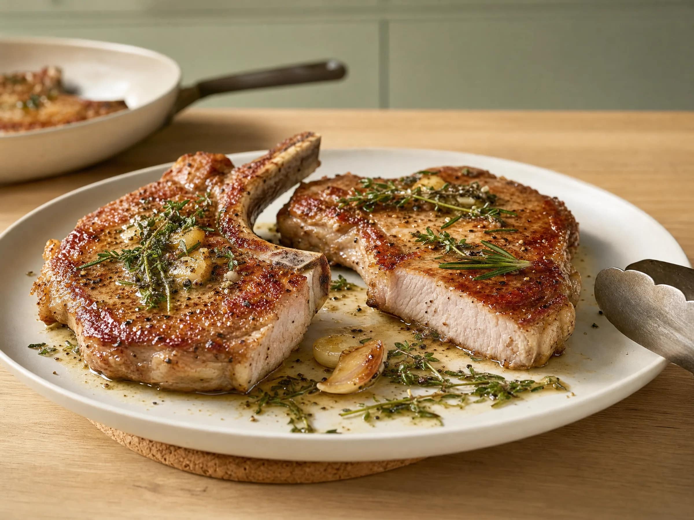 Kotelett braten – Pfannenmethode mit Kräuterbutter