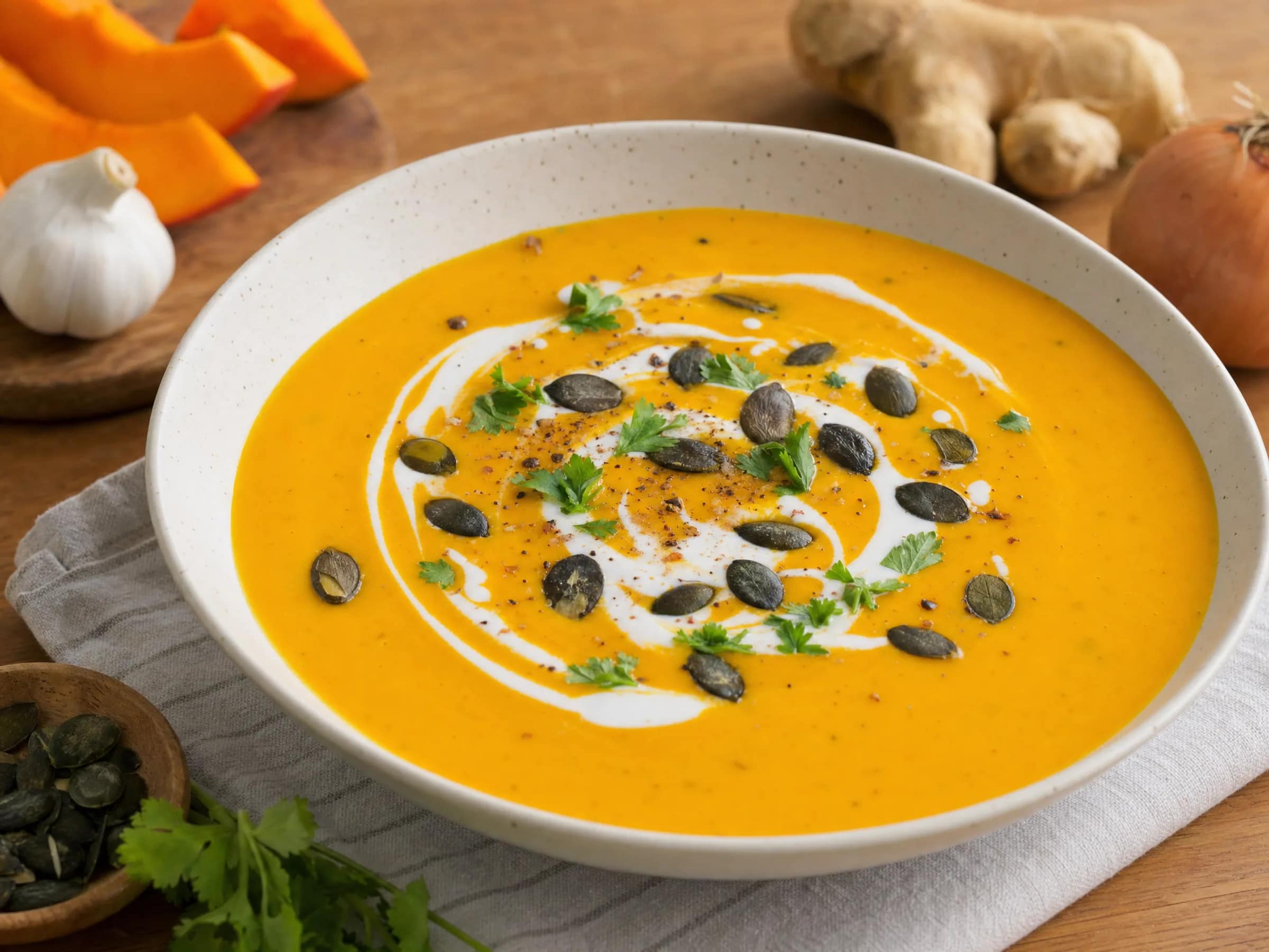 Kürbissuppe mit Kokosmilch und Ingwer aus Hokkaido
