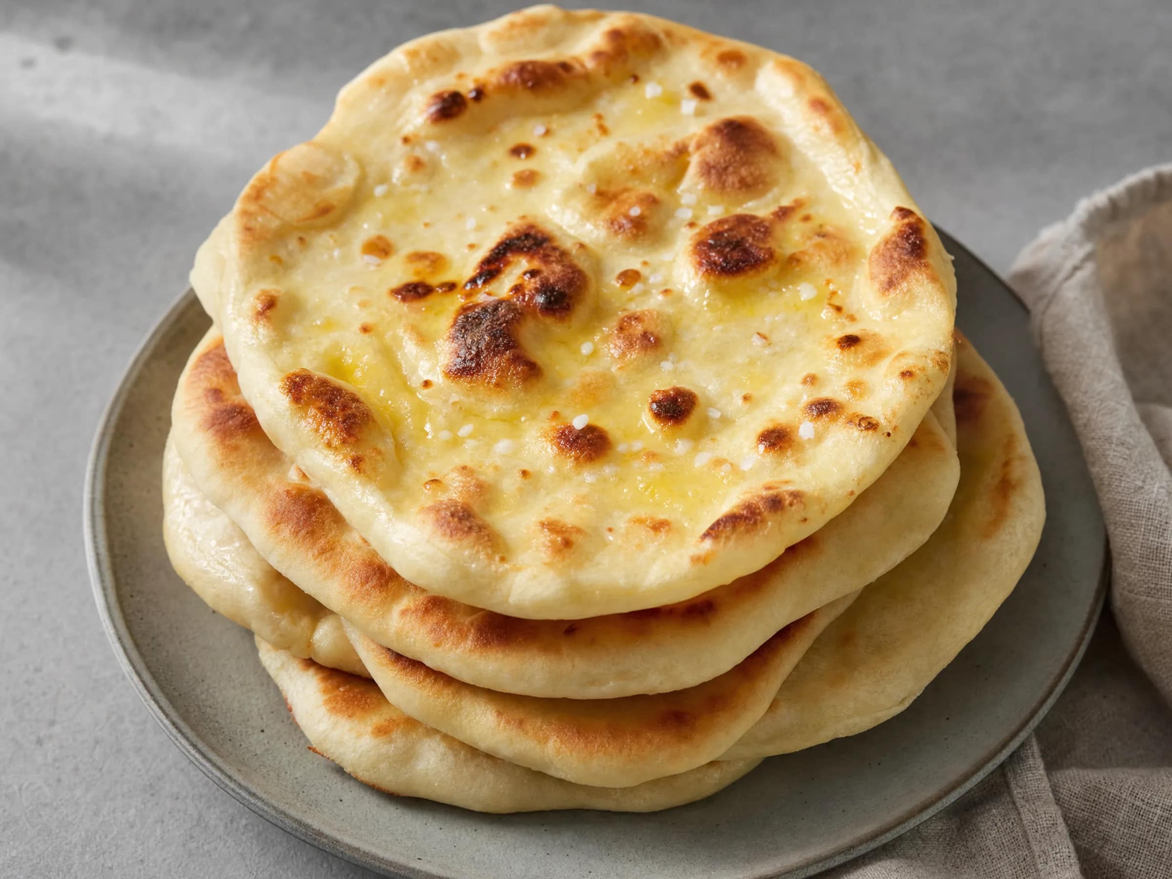 Naan-Brot aus der heißen Pfanne – weich und blasig