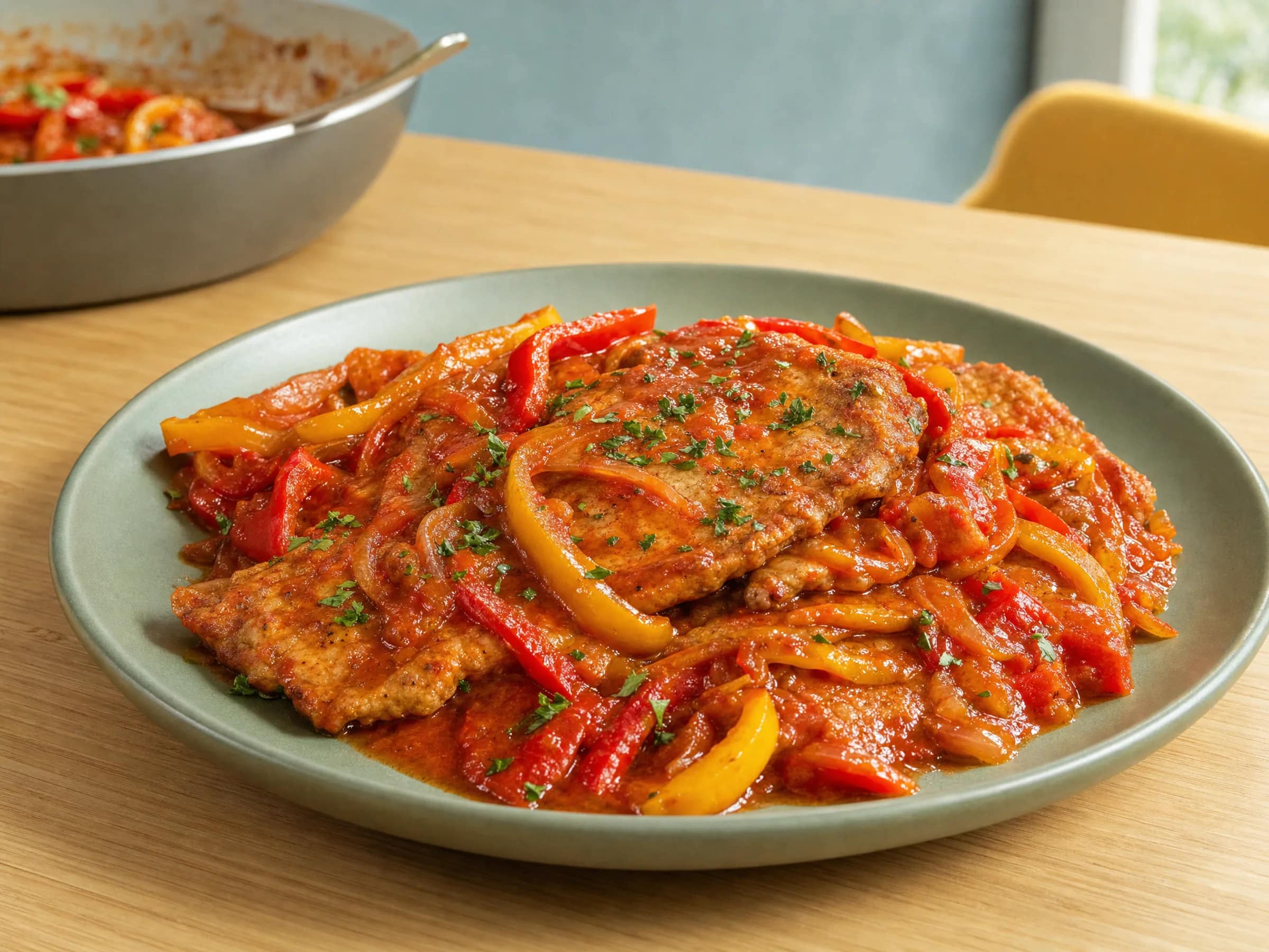 Paprikaschnitzel mit Paprikasoße aus der Pfanne