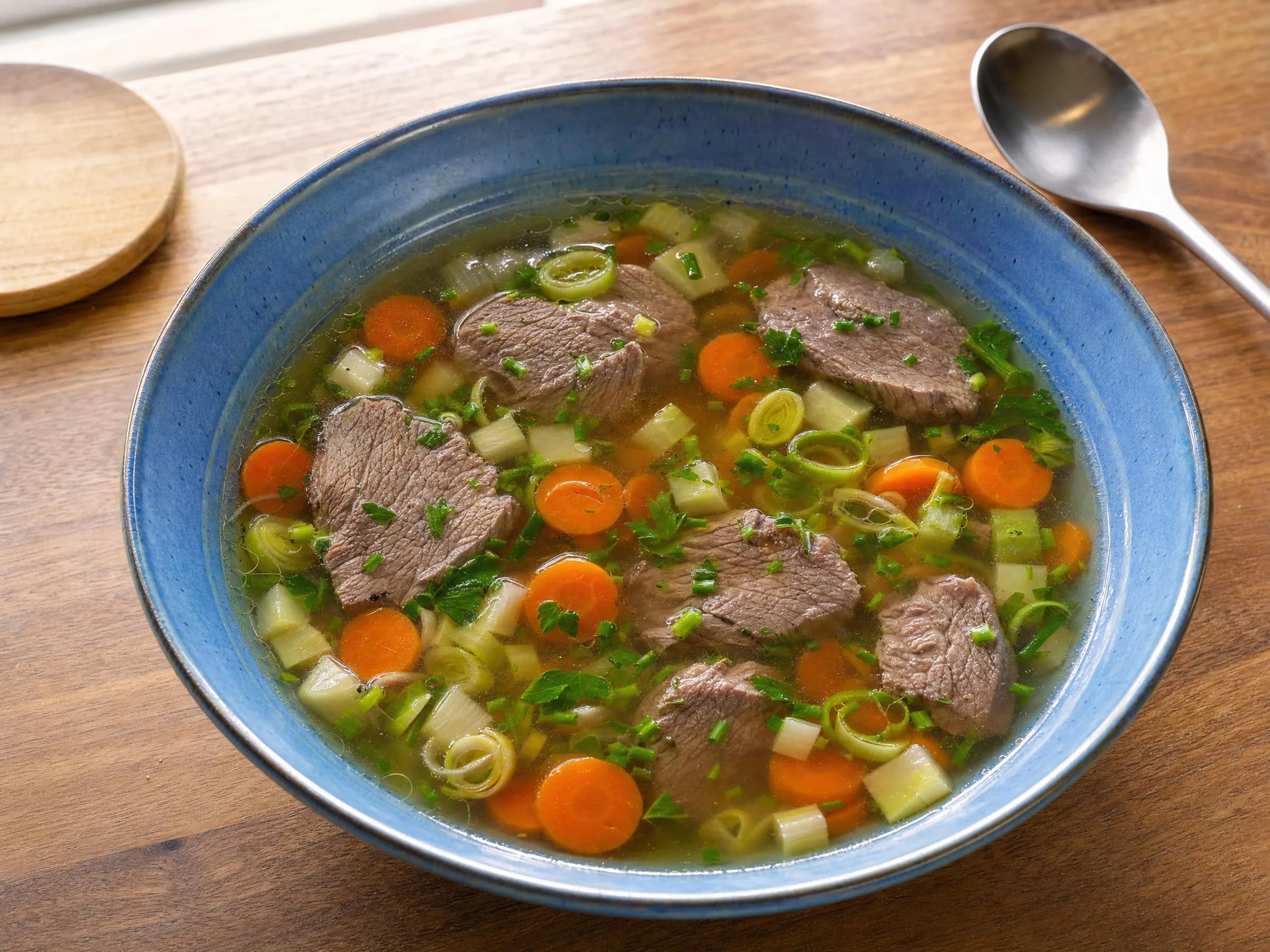 Rindfleischsuppe mit Beinscheibe
