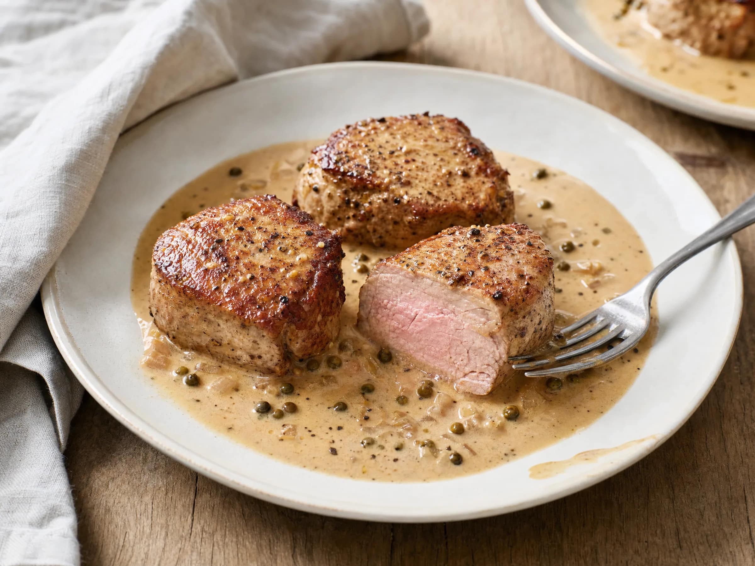 Schweinemedaillons in Pfefferrahmsoße aus der Pfanne