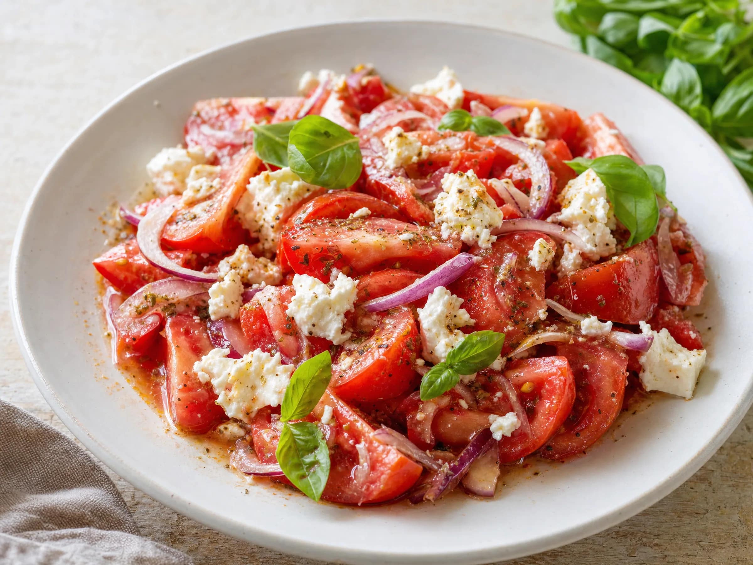 Tomatensalat mit Feta und Tomatensaft-Dressing