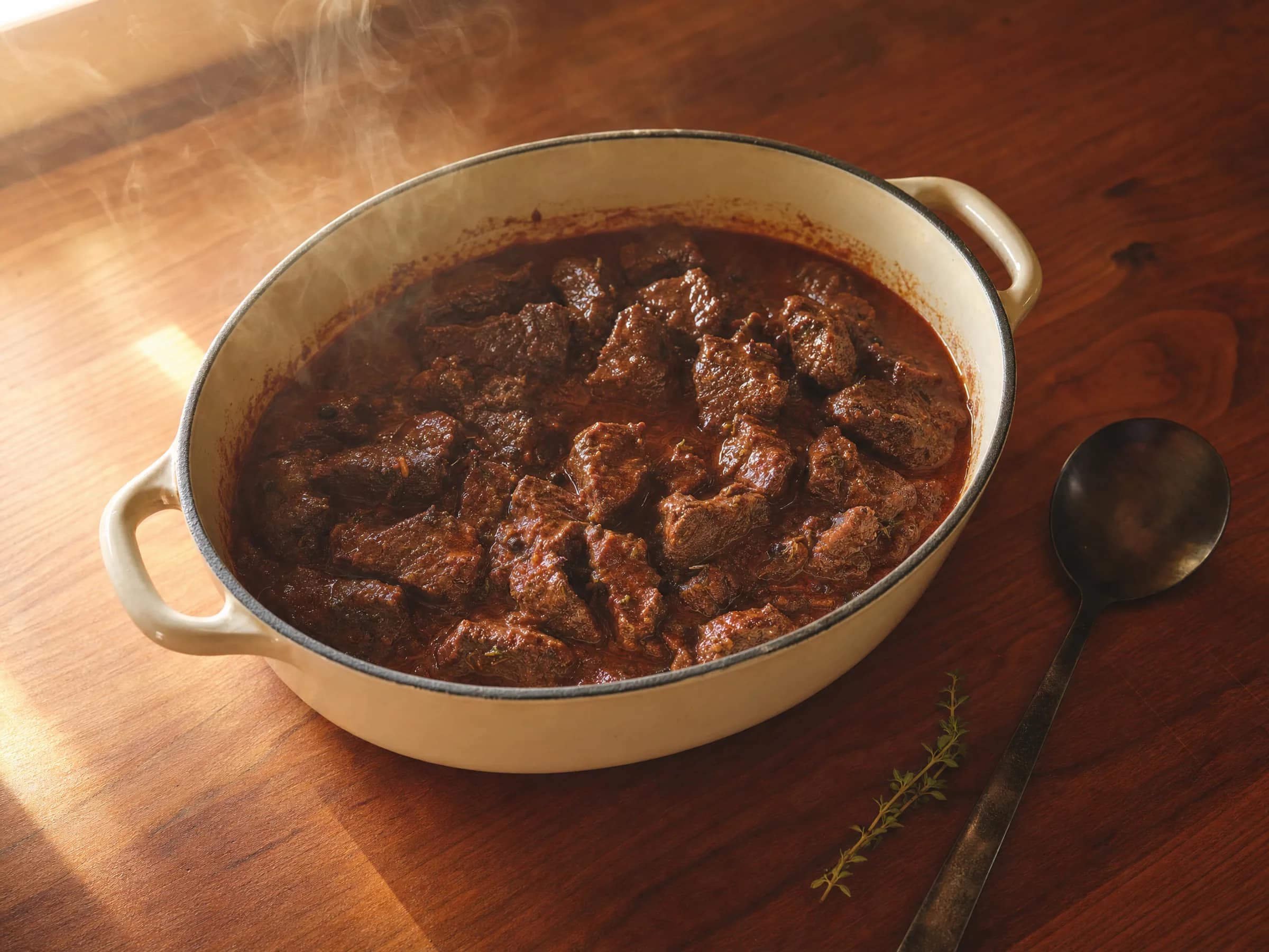 Wildschweingulasch mit Rotwein und Wacholder aus dem Schmortopf