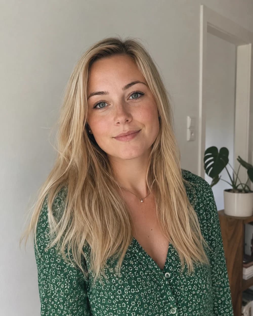 Michelle aus dem Plany Team in einem grünen Kleid.