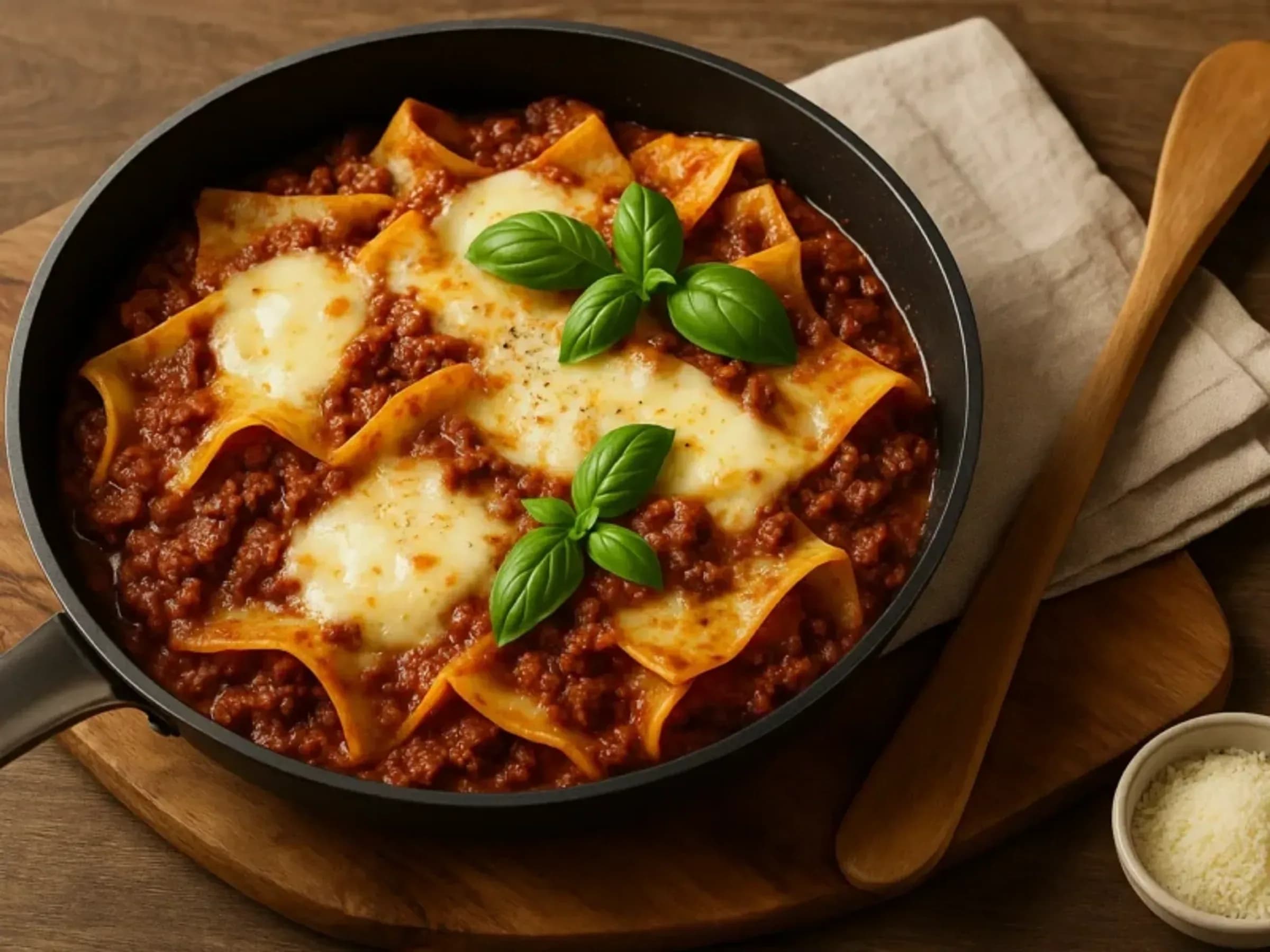 Pfannenlasagne mit Ragù und Käse