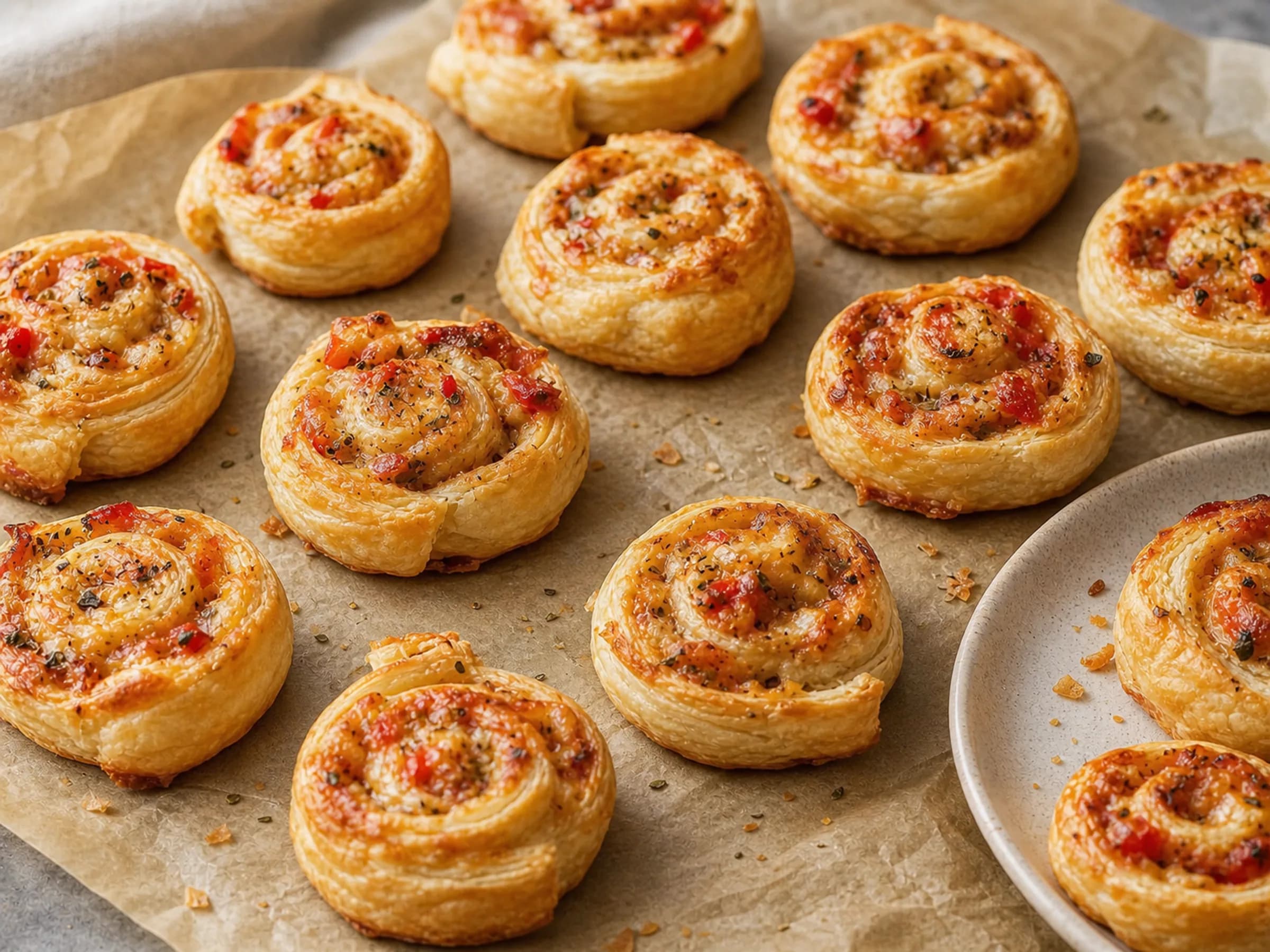 Pizzaschnecken mit Blätterteig fertig angerichtet