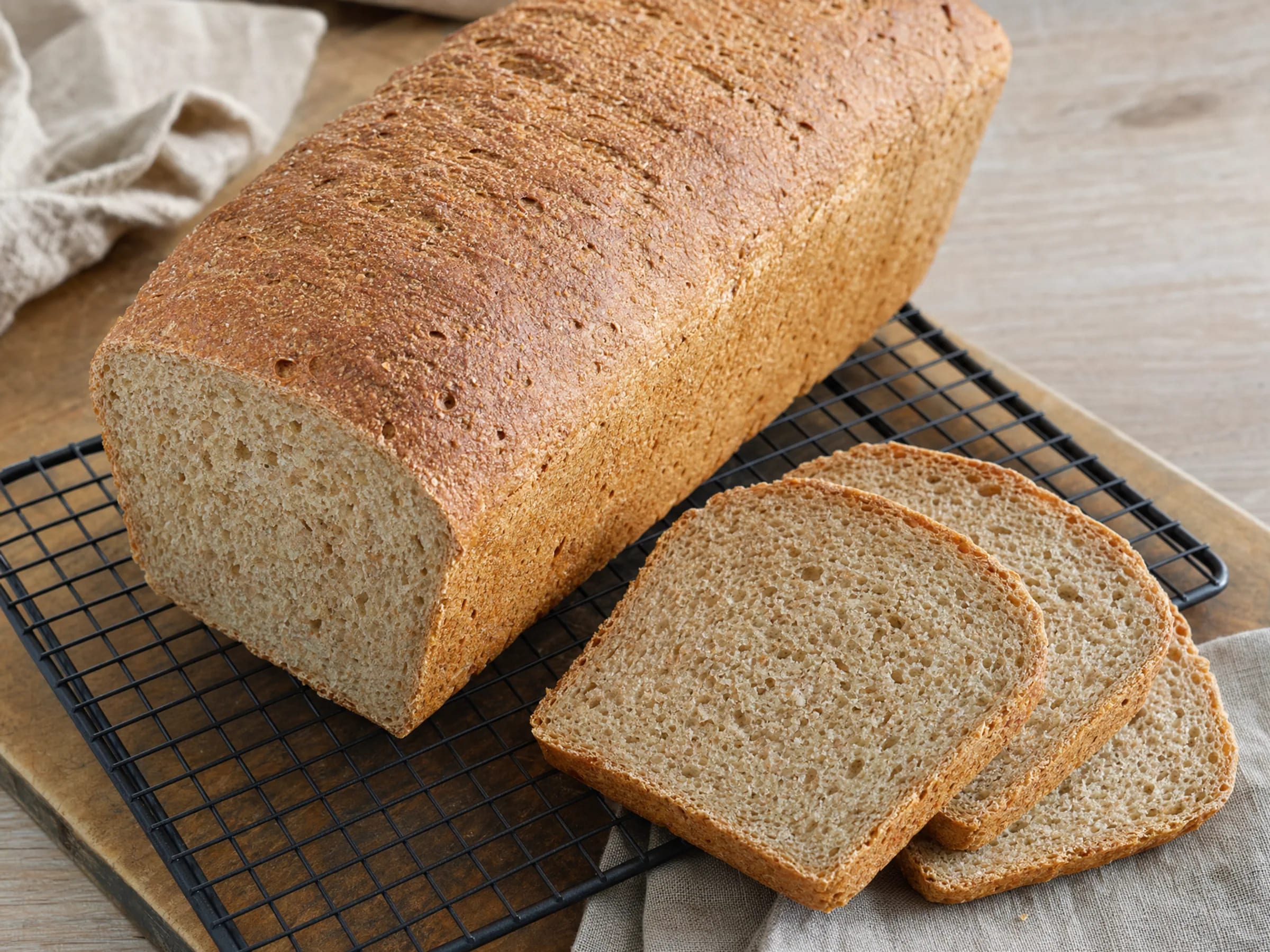 Saftiges Dinkelbrot mit Trockenhefe aus der Kastenform fertig angerichtet