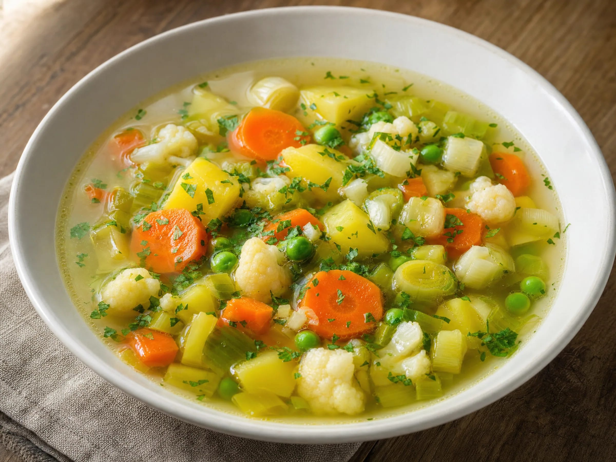 Gemüsesuppe mit Kartoffeln – stückig, klar und klassisch fertig angerichtet