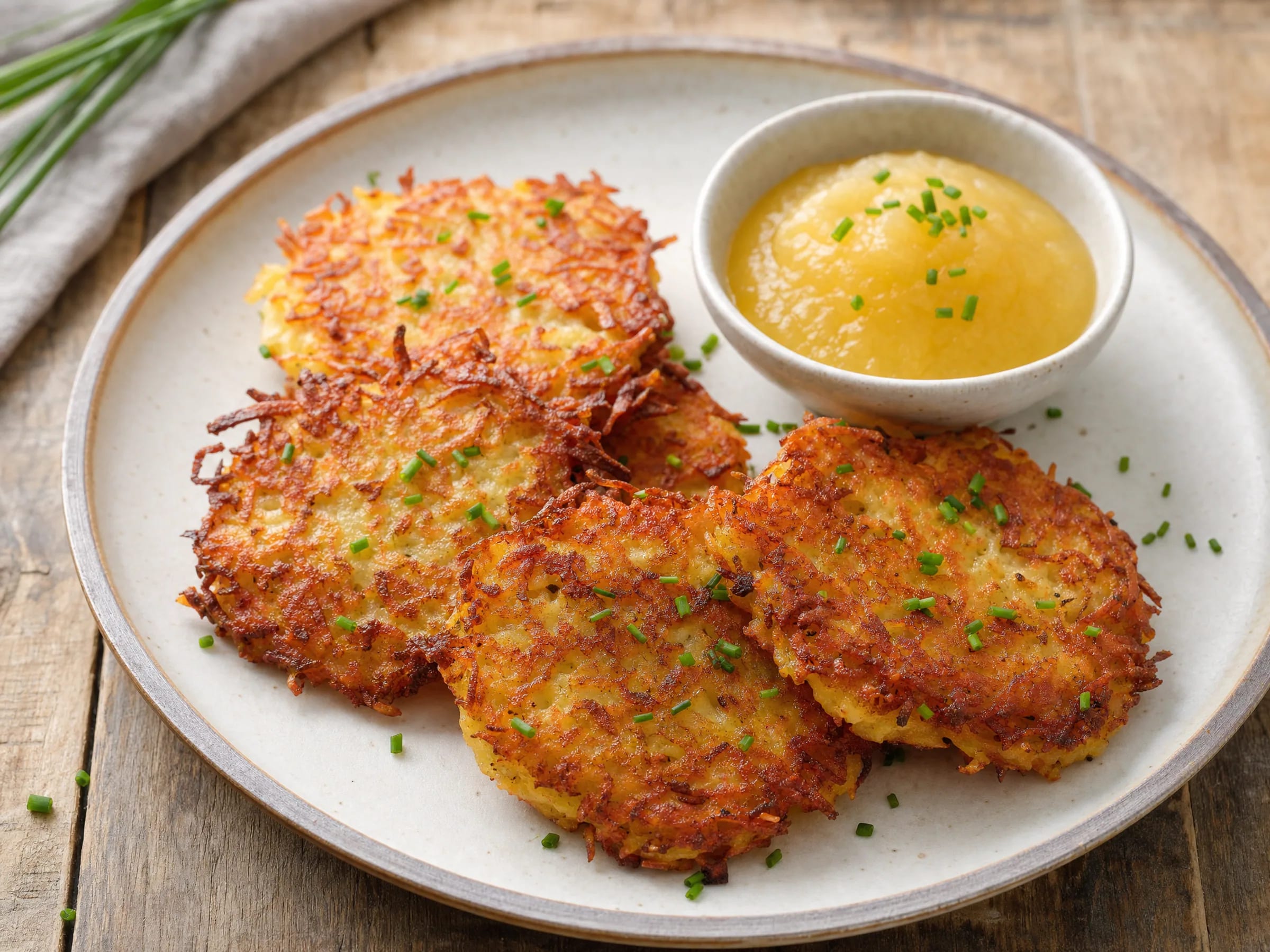 Kartoffelpuffer aus rohen Kartoffeln knusprig braten fertig angerichtet