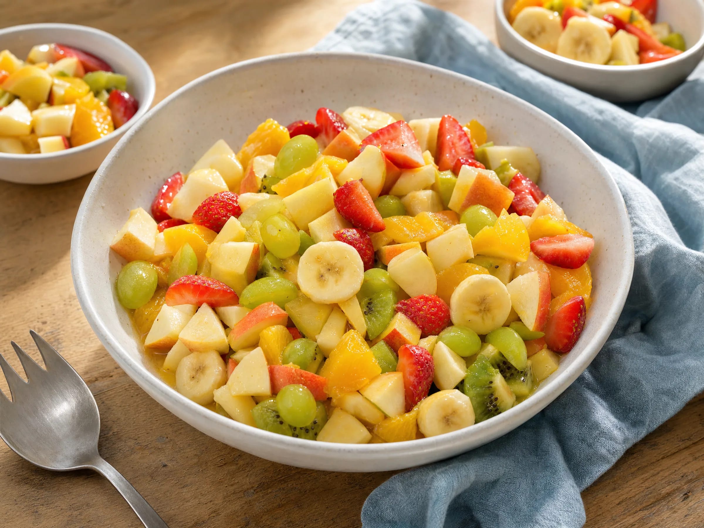 Obstsalat mit Orangen-Zitronen-Dressing fertig angerichtet