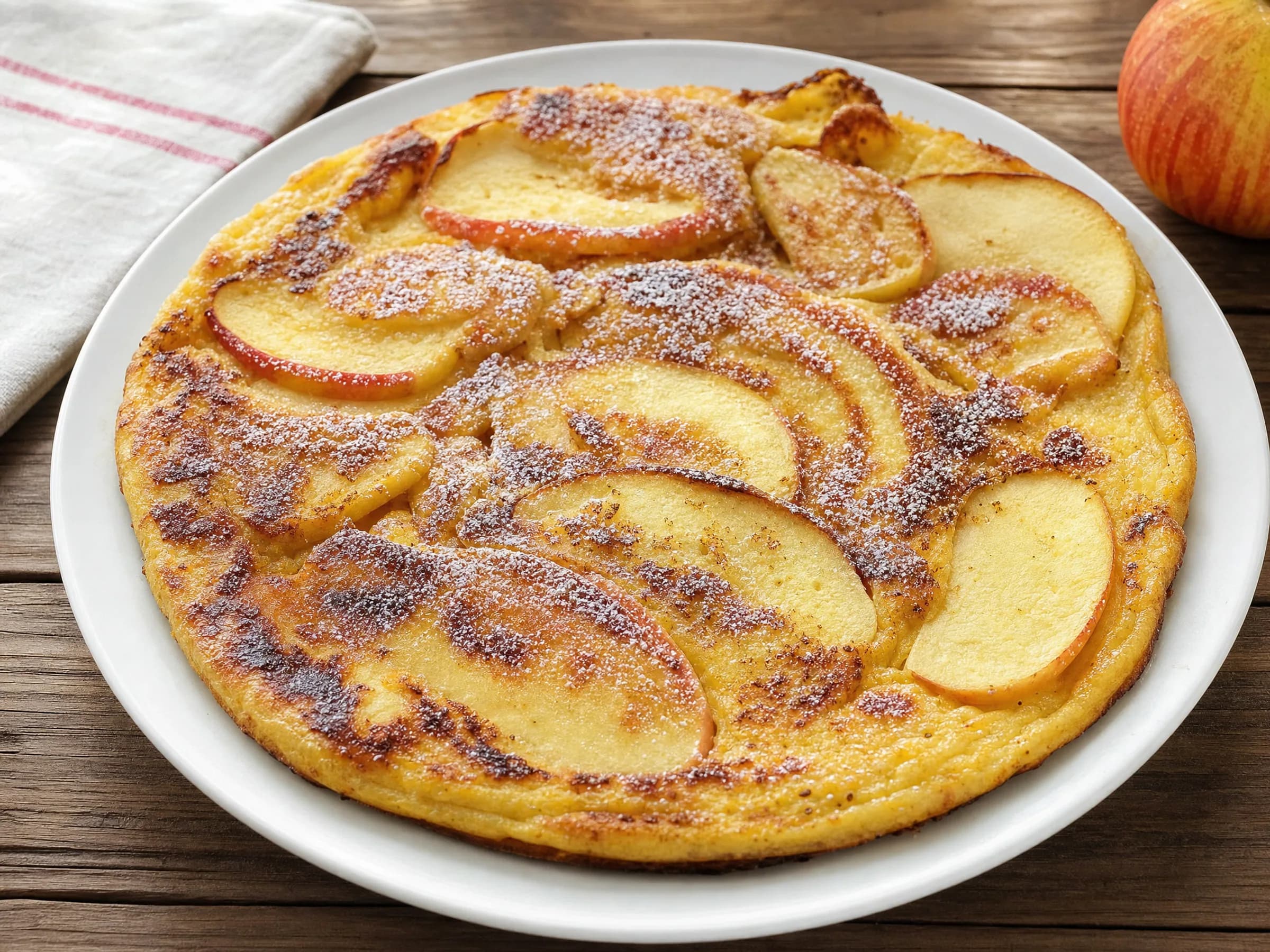 Apfelpfannkuchen aus der Pfanne – wie bei Oma Rezeptfoto Apfelpfannkuchen aus der Pfanne – wie bei Oma fertig angerichtet