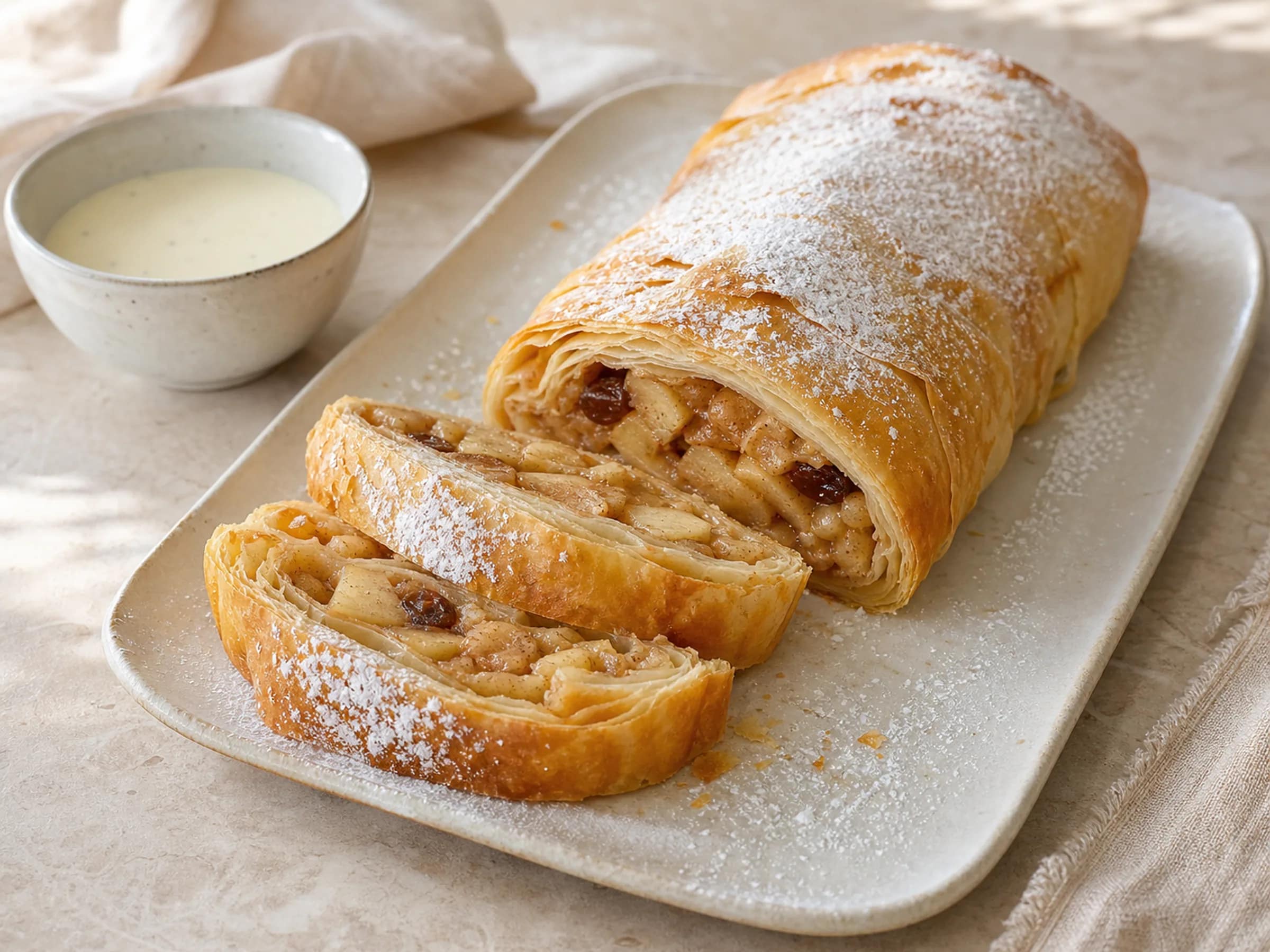 Apfelstrudel mit selbst gezogenem Strudelteig