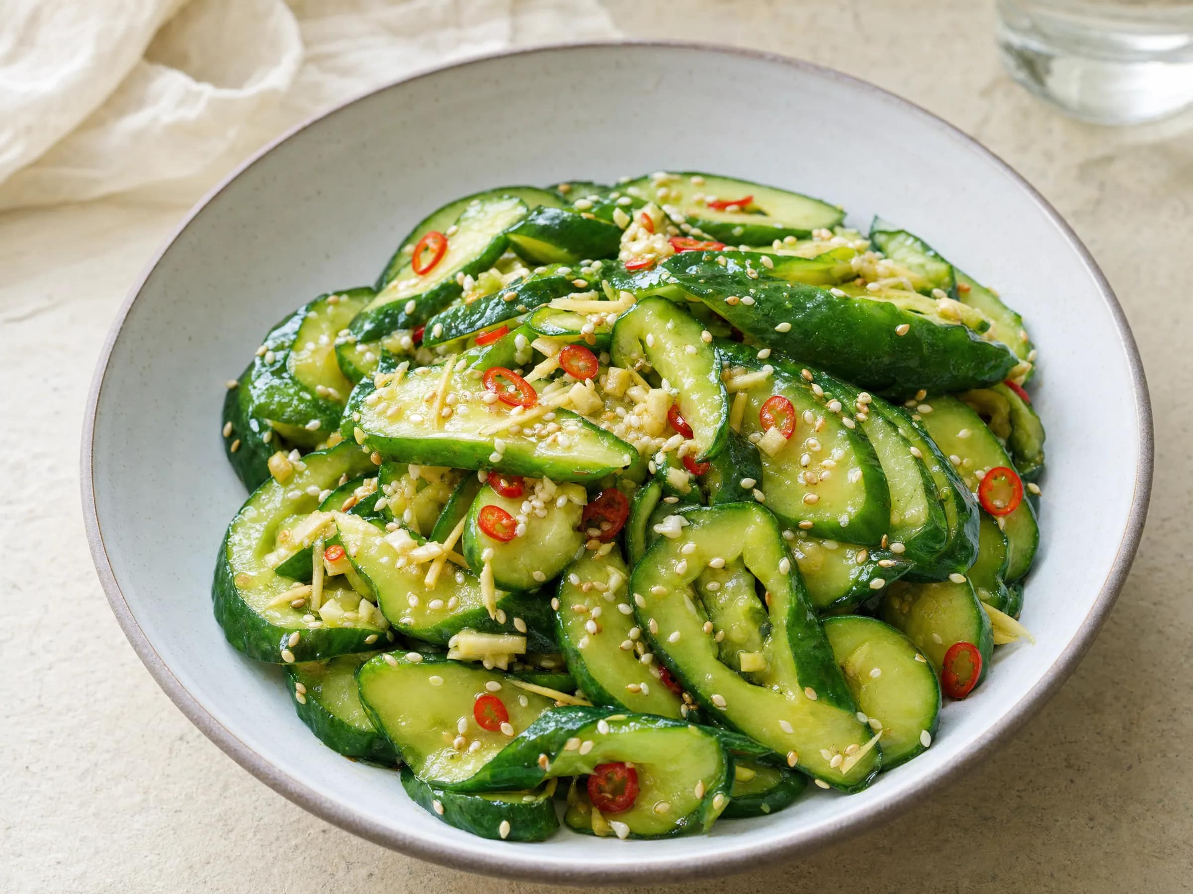 Asiatischer Gurkensalat mit Reisessig und Sesam