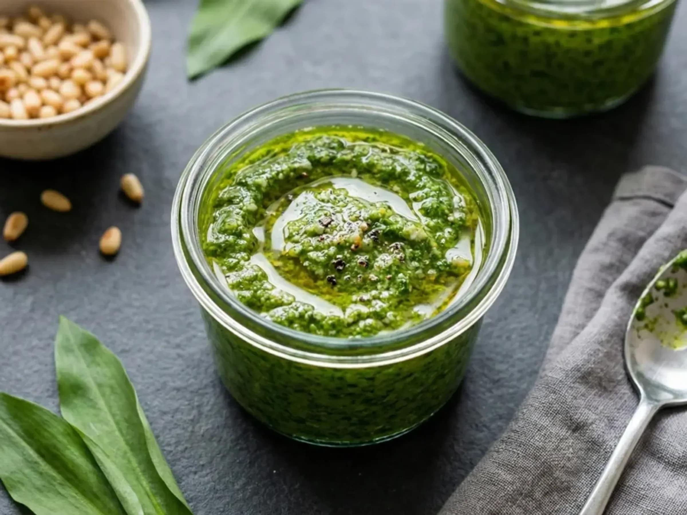 Bärlauchpesto mit Pinienkernen und Parmesan