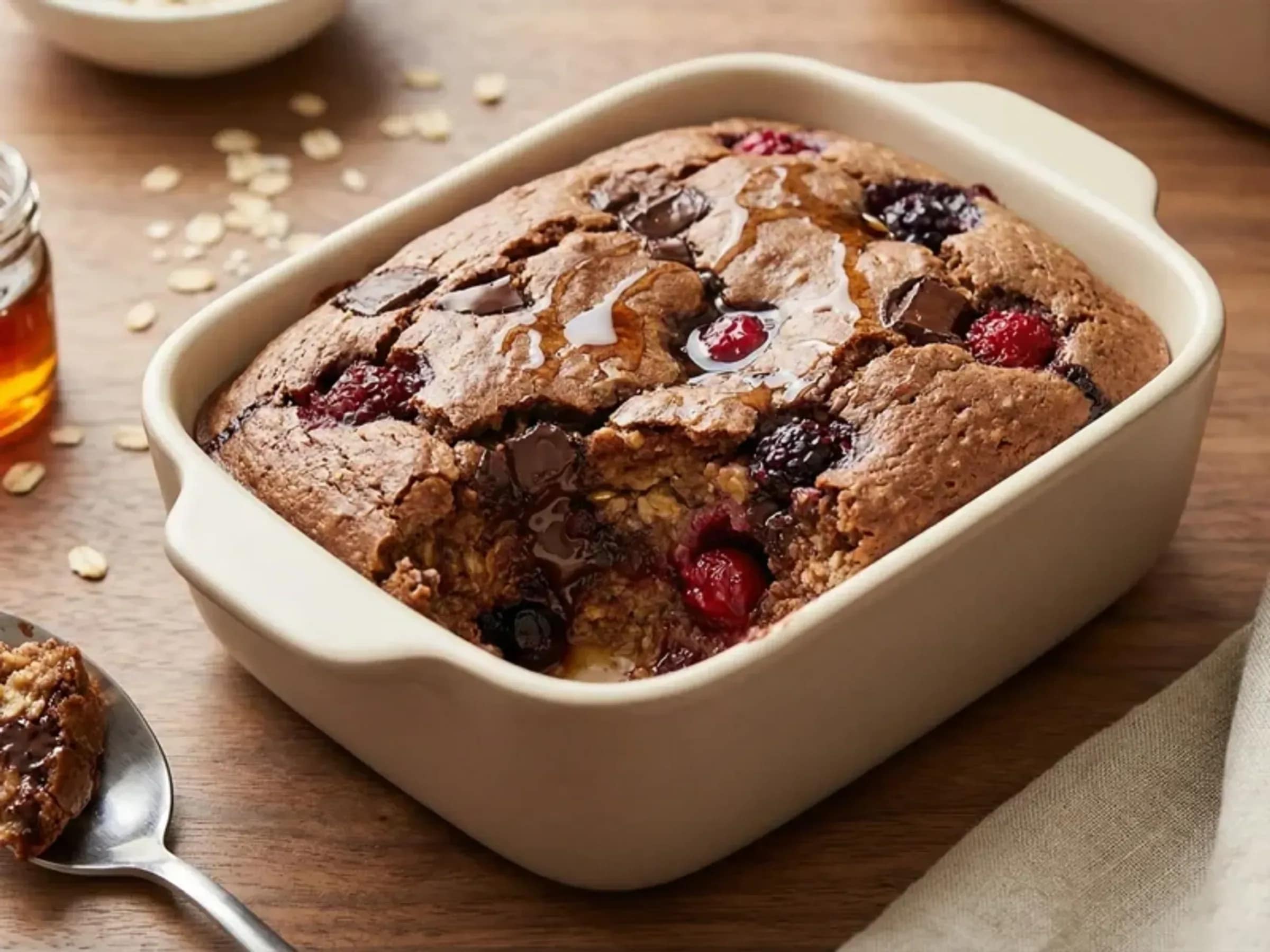 Schoko-Baked Oats mit Beeren