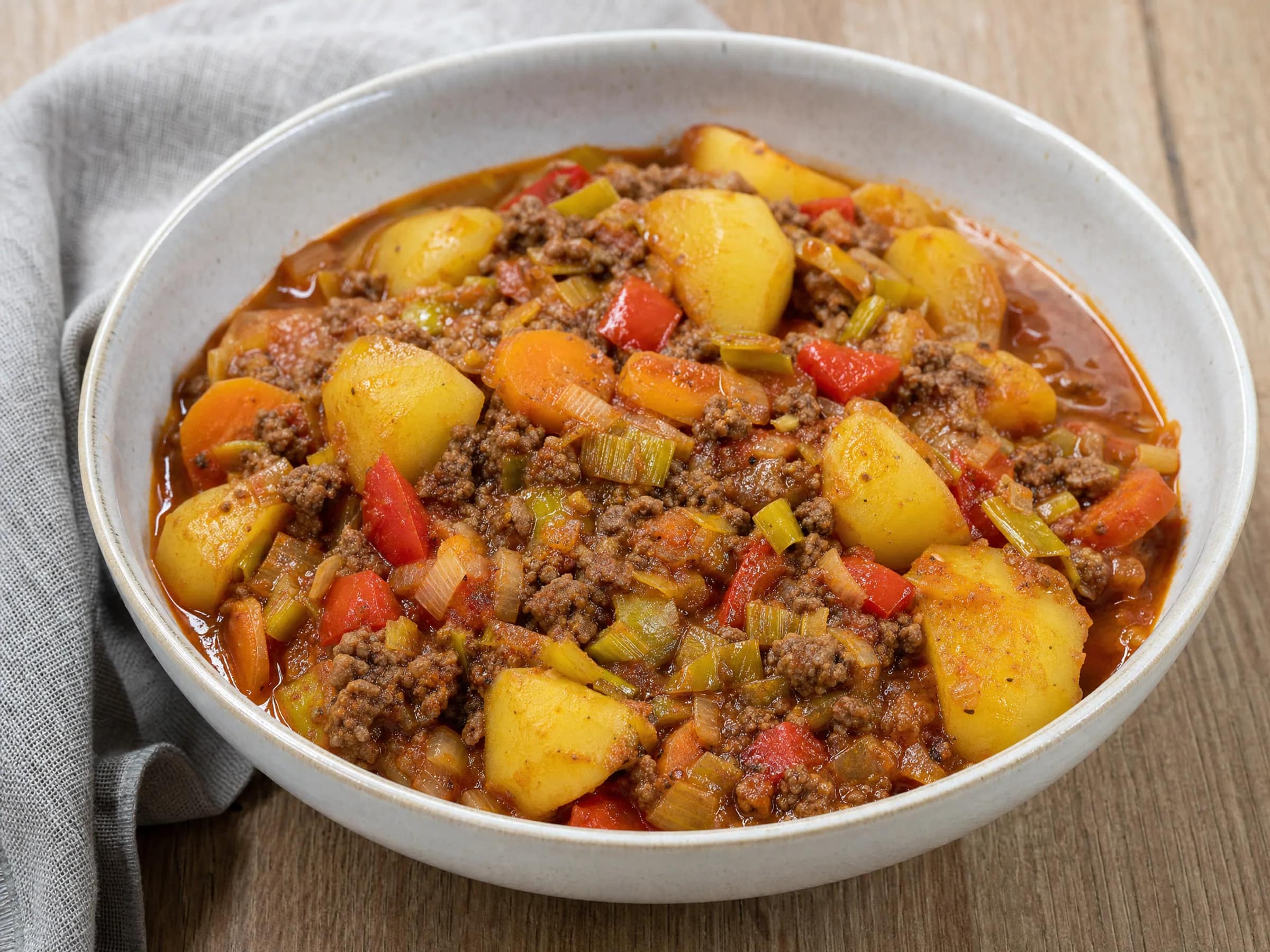 Bauerntopf mit Hackfleisch, Kartoffeln und Paprika
