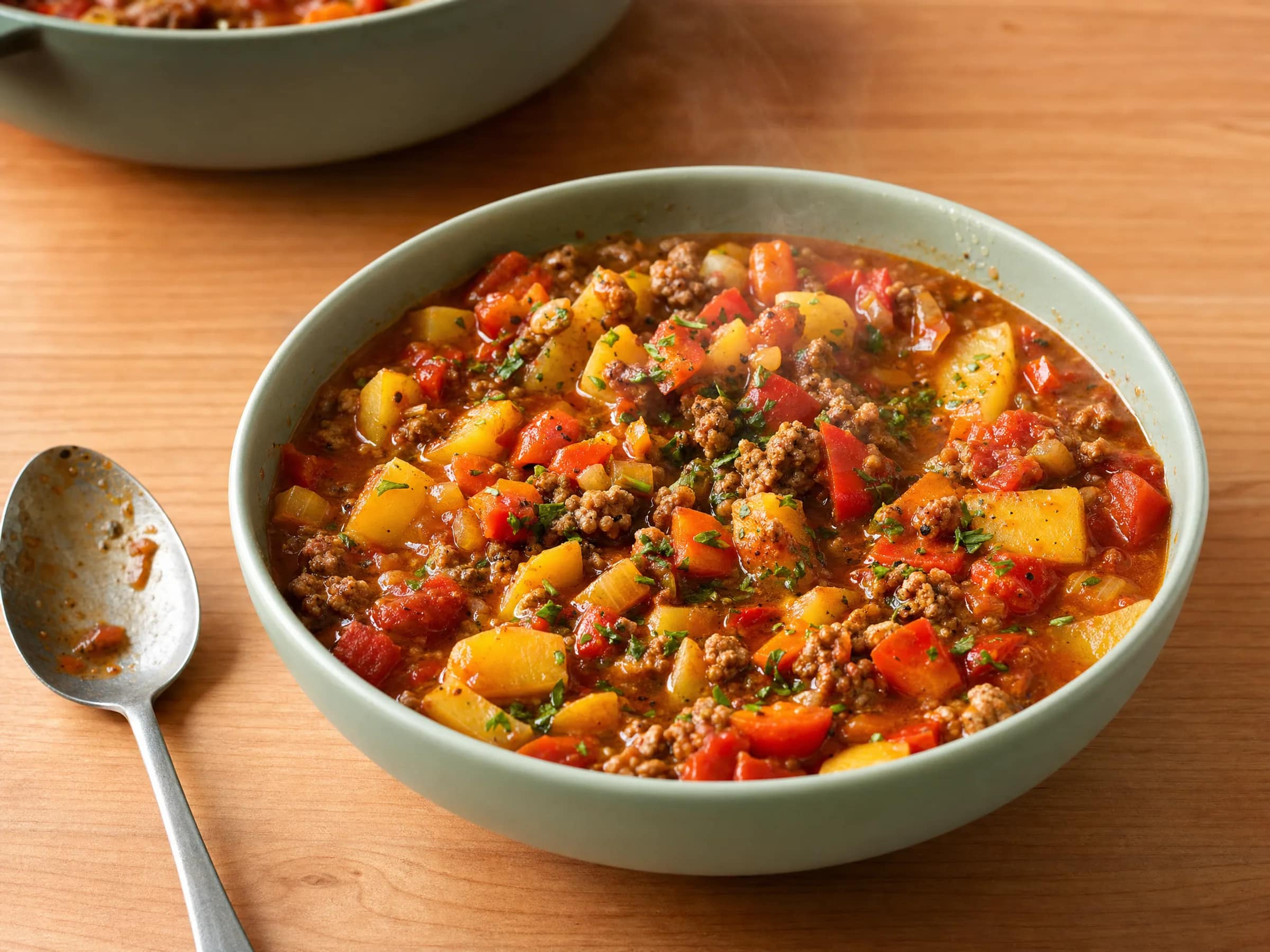 Bauerntopf mit Hackfleisch, Kartoffeln und Paprika
