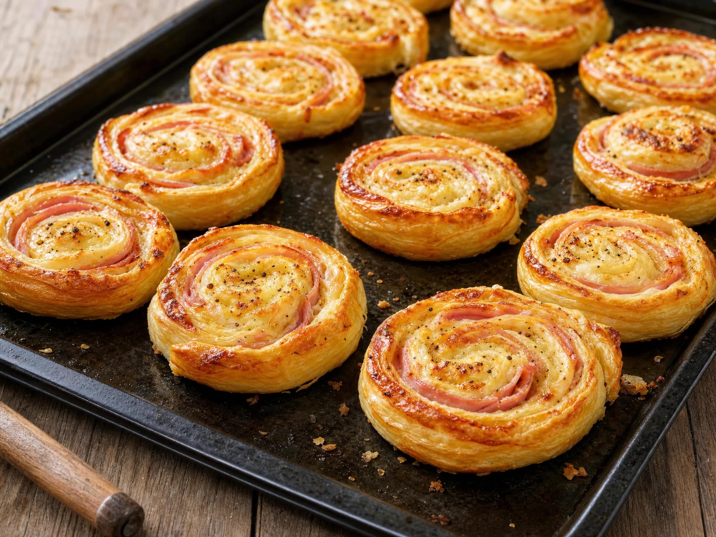 Blätterteigschnecken mit Schinken und Käse