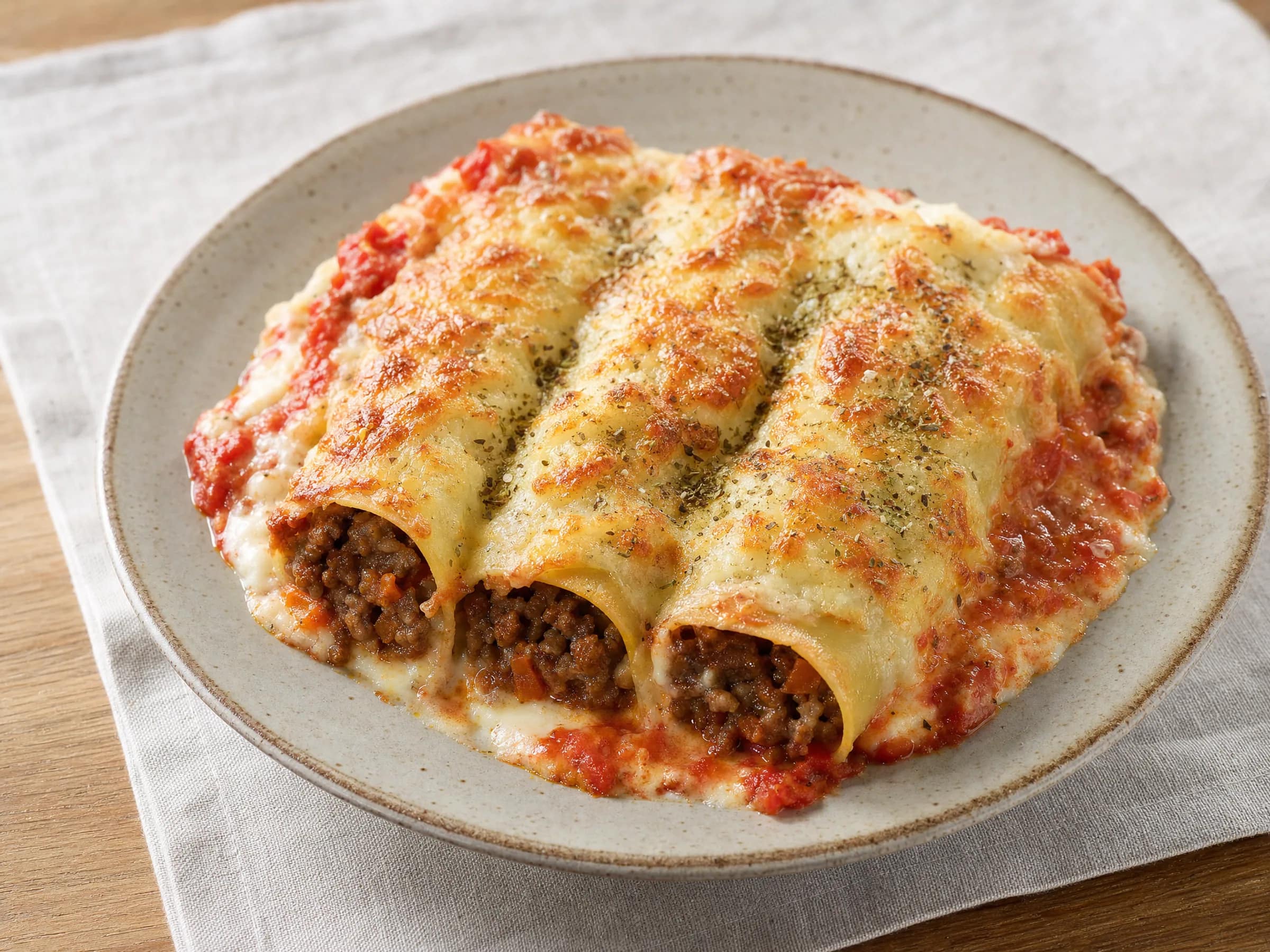 Cannelloni mit Hackfleisch und Béchamel al forno