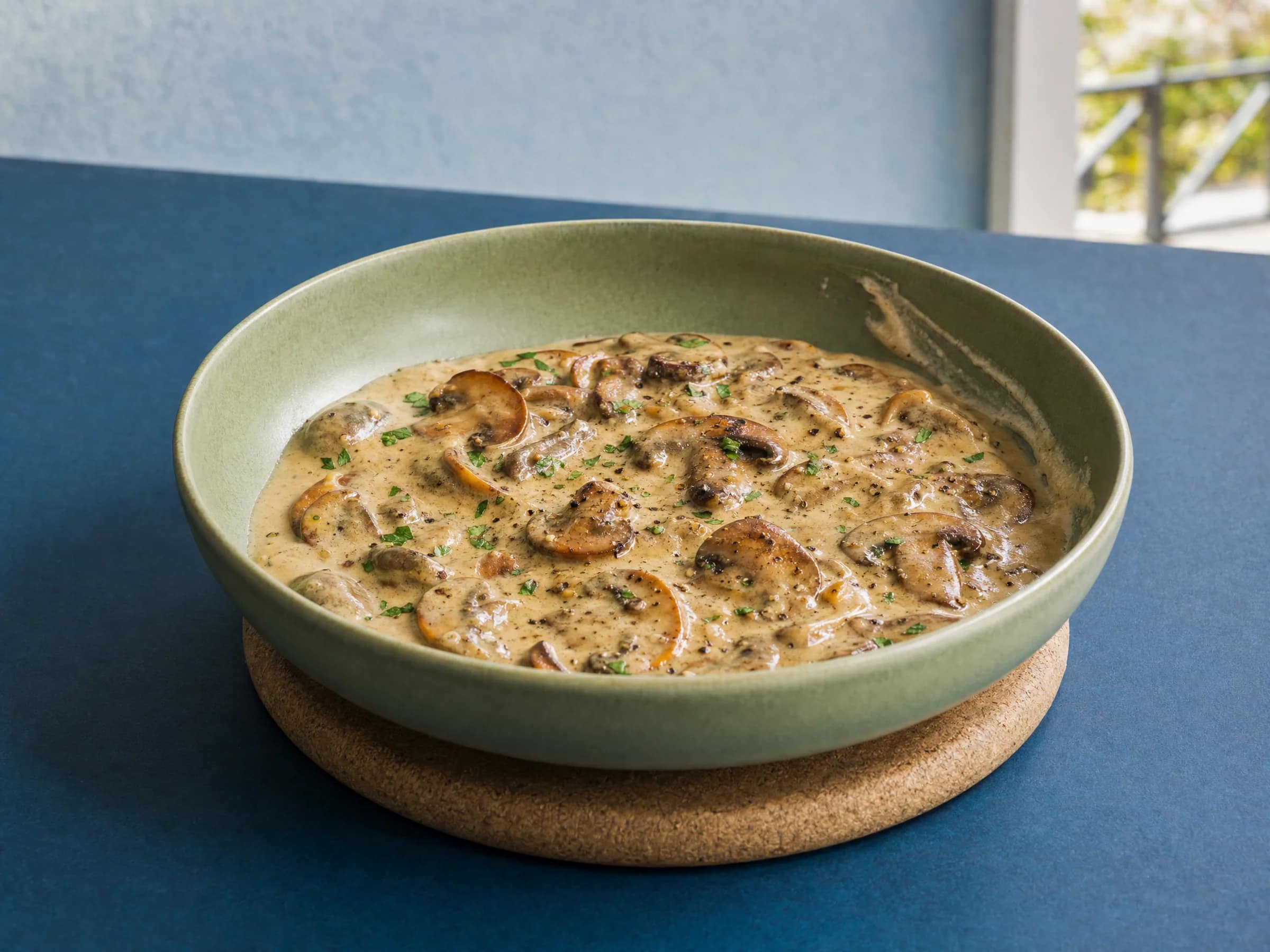 Champignonrahmsoße mit Sahne und kräftig gebräunten Pilzen