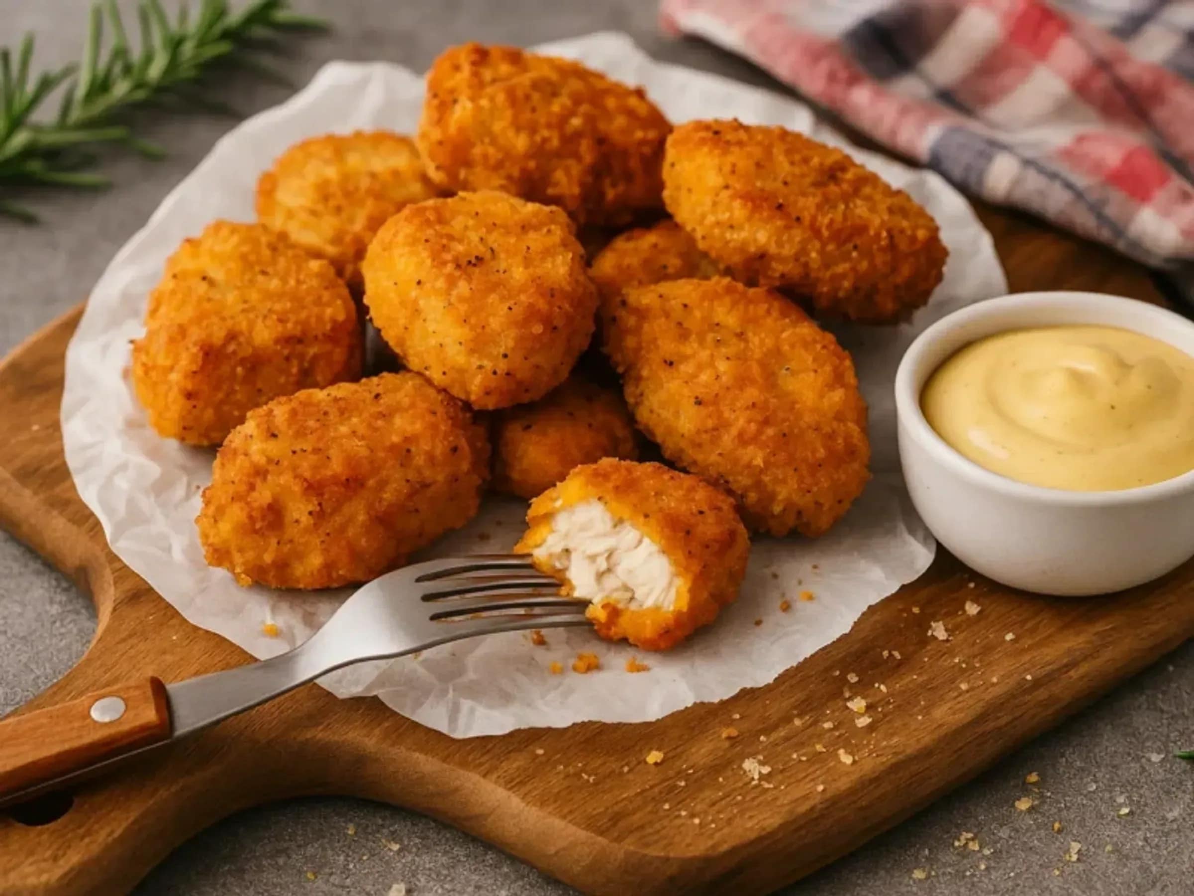 Chicken Nuggets mit Teighülle und Honig-Senf-Dip