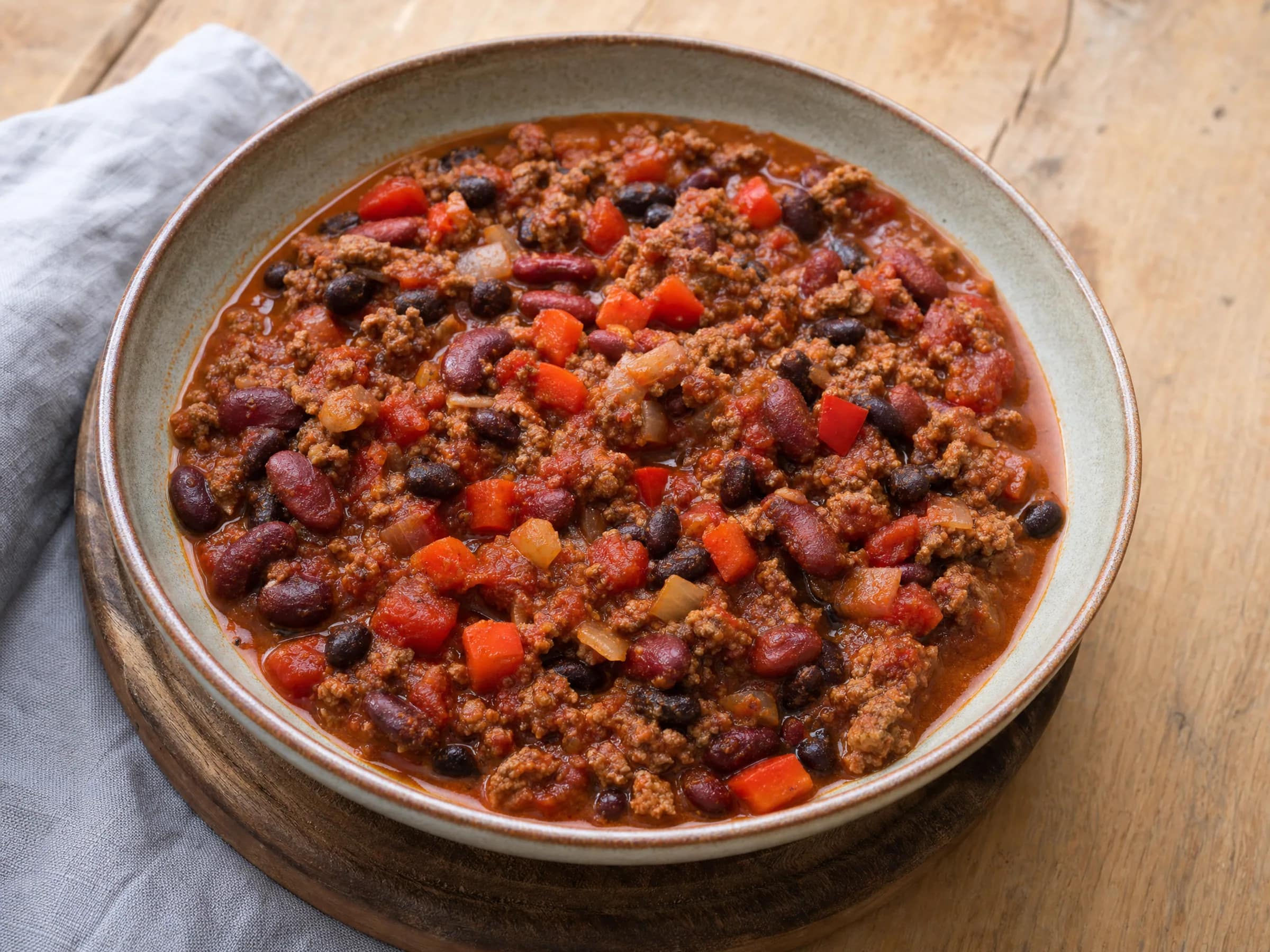 Chili con Carne mit Rinderhack, Bohnen und gerösteten Gewürzen
