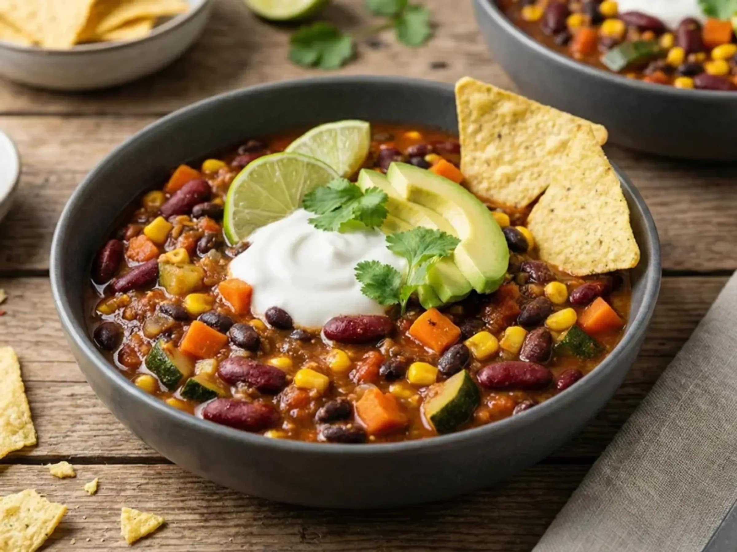 Chili sin Carne mit Bohnen, Mais und Linsen