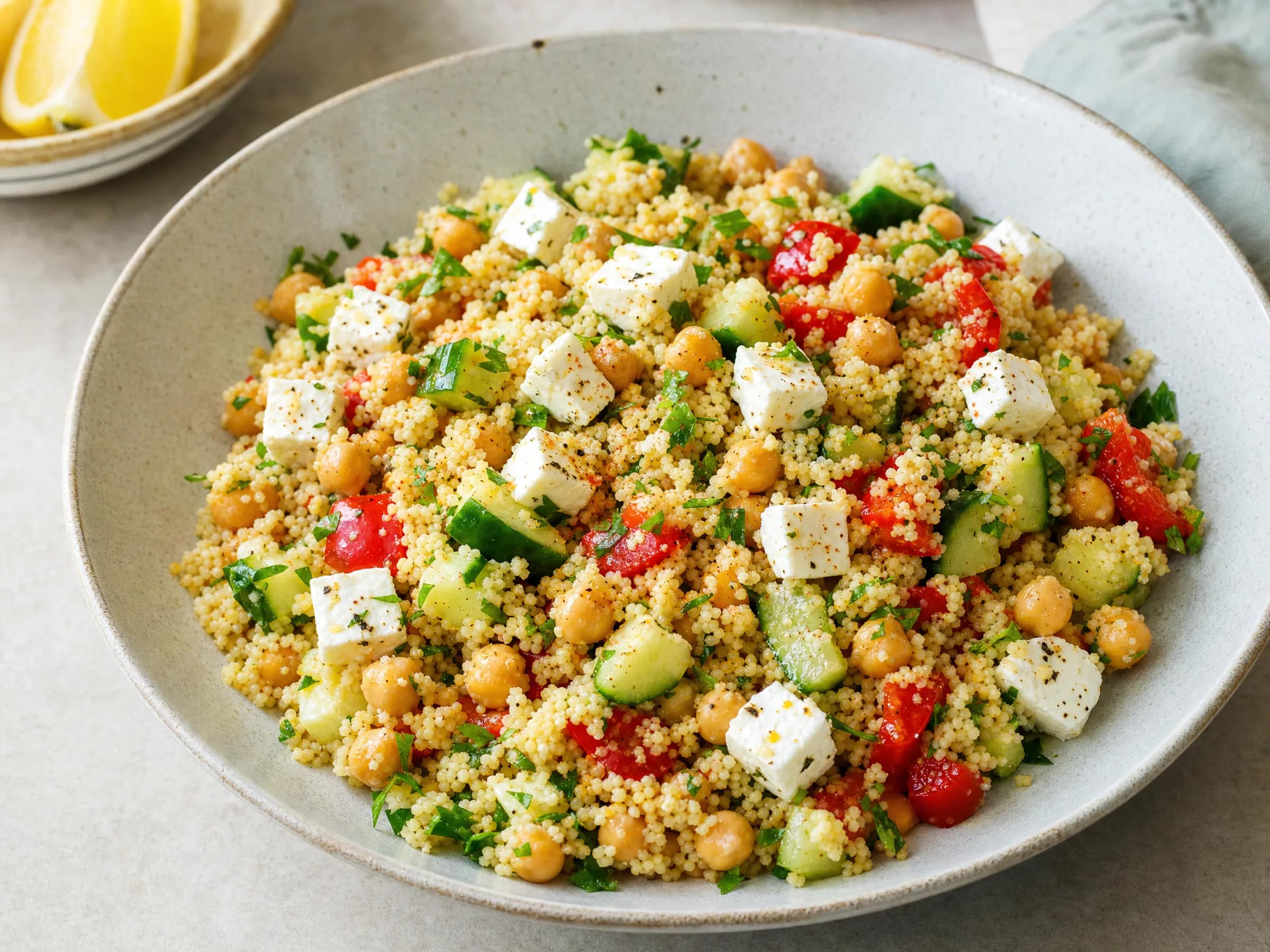 Couscous-Salat mit Feta und Kichererbsen