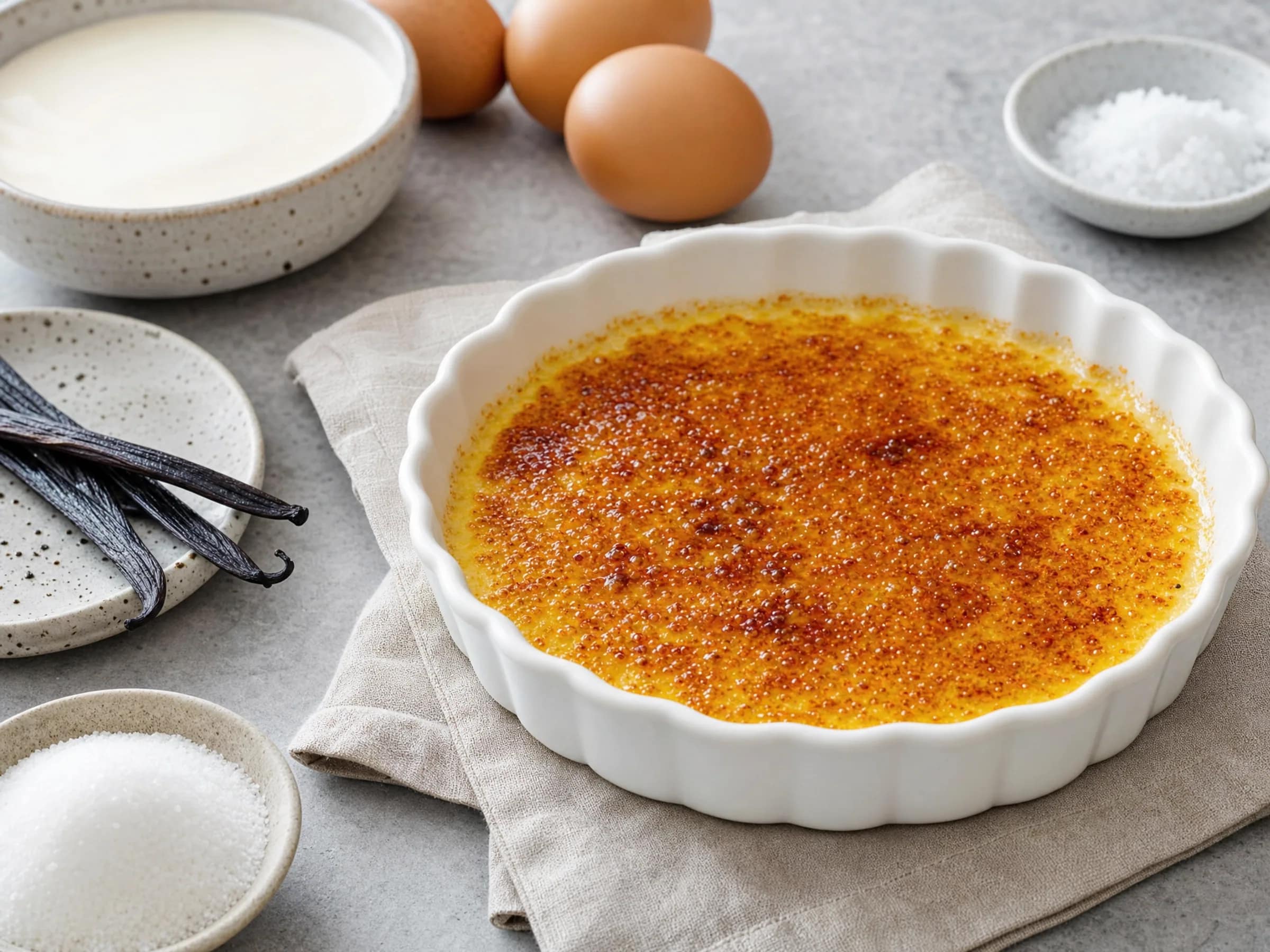 Crème brûlée mit Vanille aus dem Wasserbad