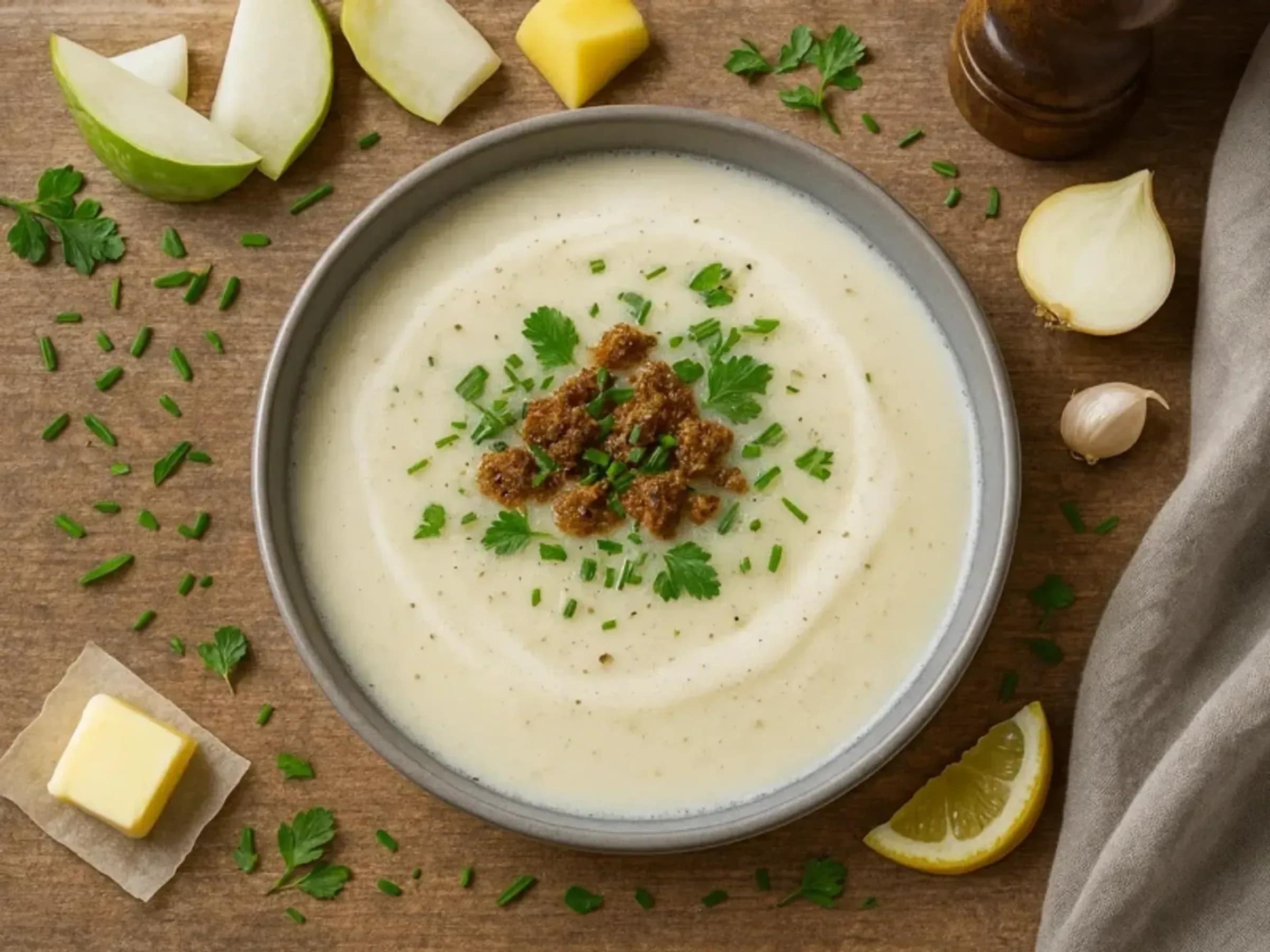 Kohlrabisuppe mit Kartoffeln und Sahne