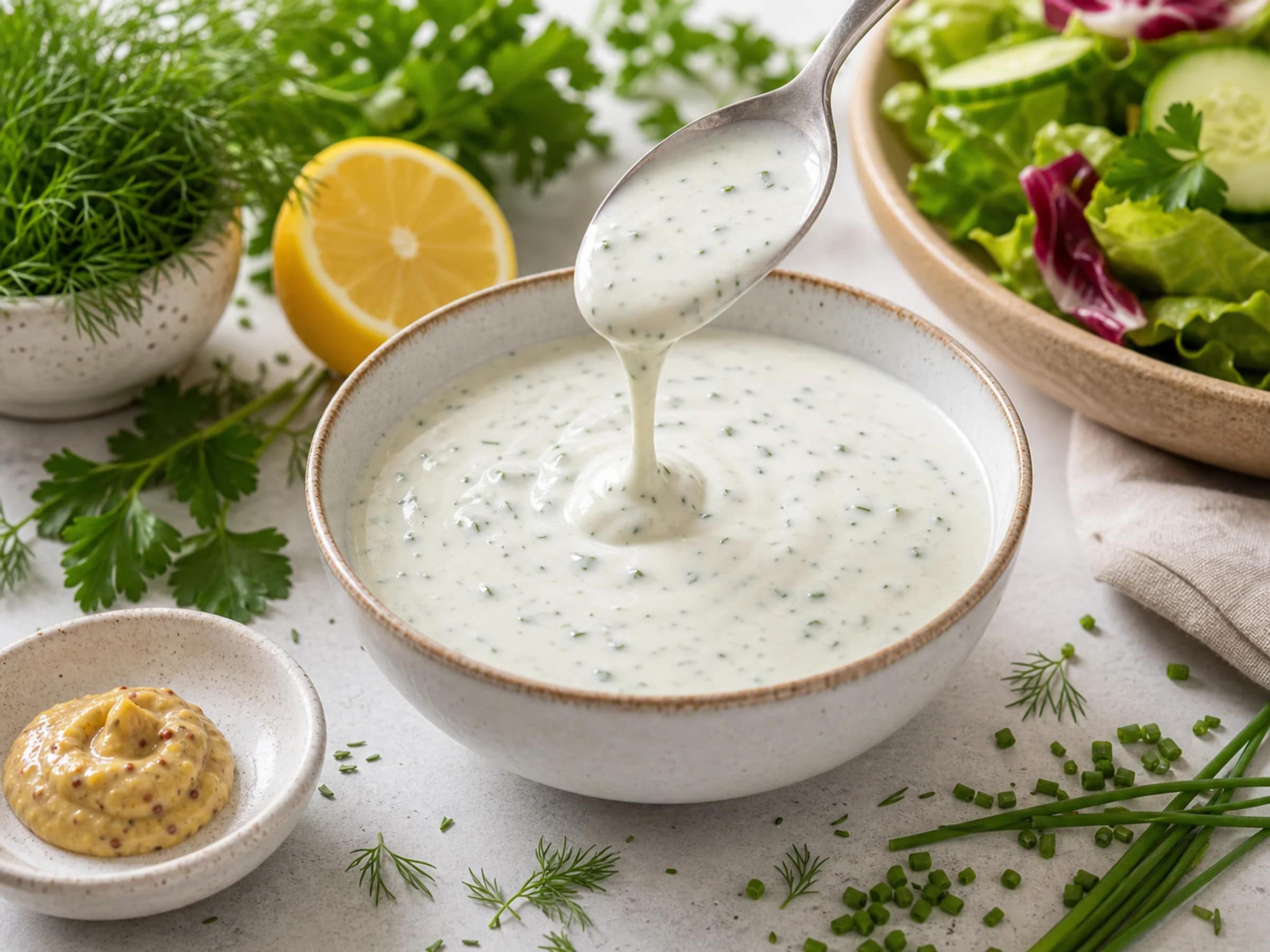 Joghurt-Kräuter-Dressing mit Zitrone und Dijon-Senf