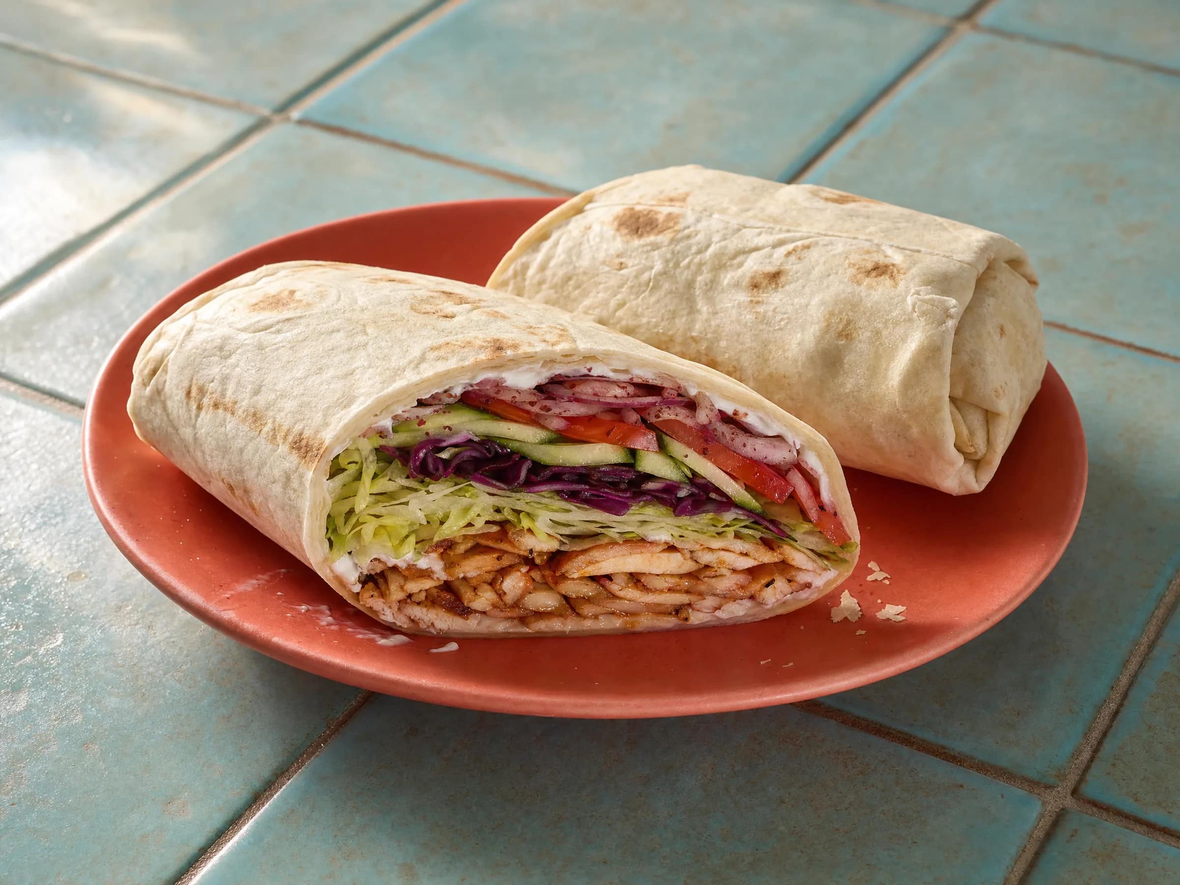 Dürüm-Döner mit Hähnchen im Yufka-Fladen