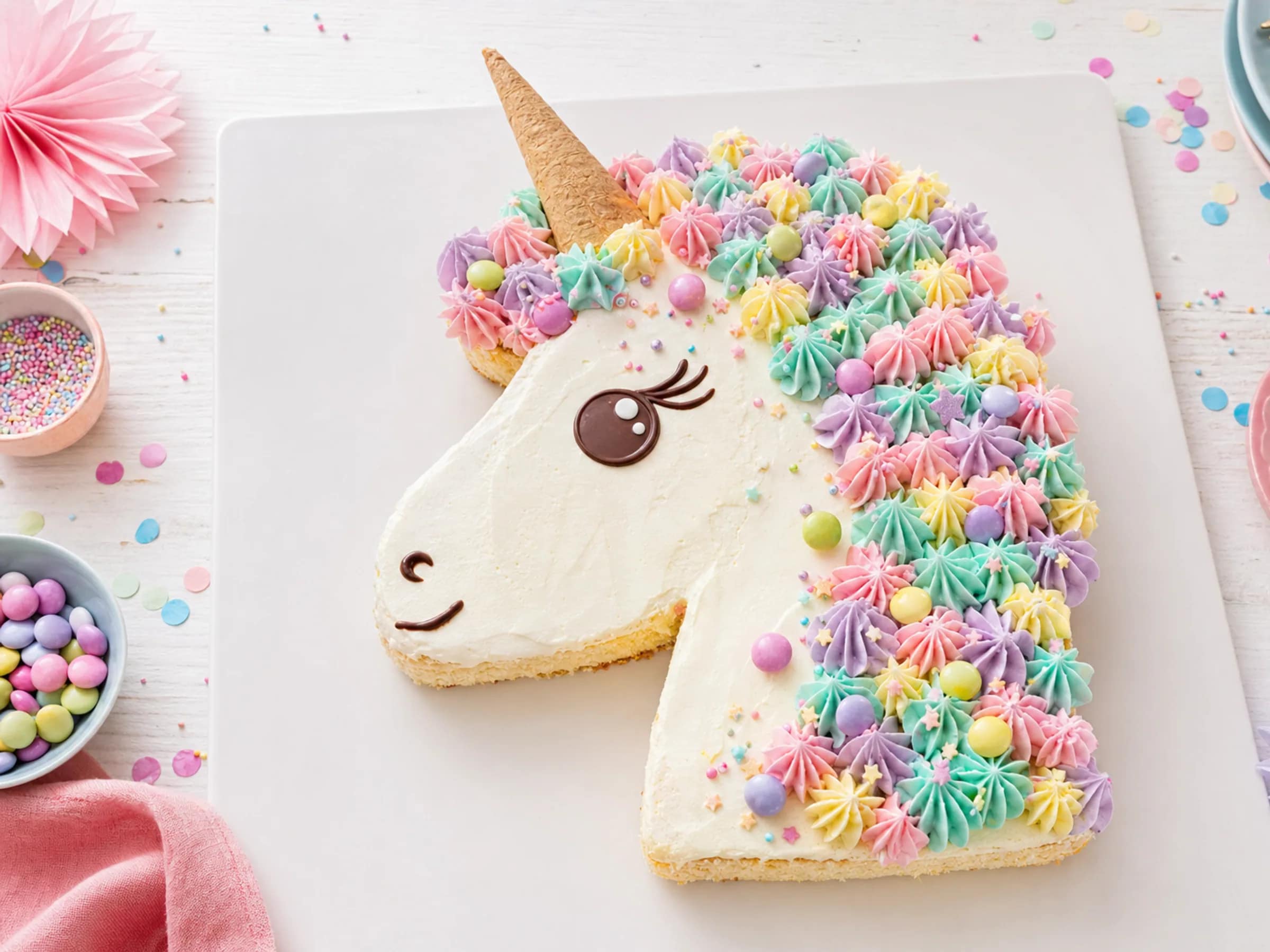 Einhorn-Kuchen vom Blech ohne Fondant