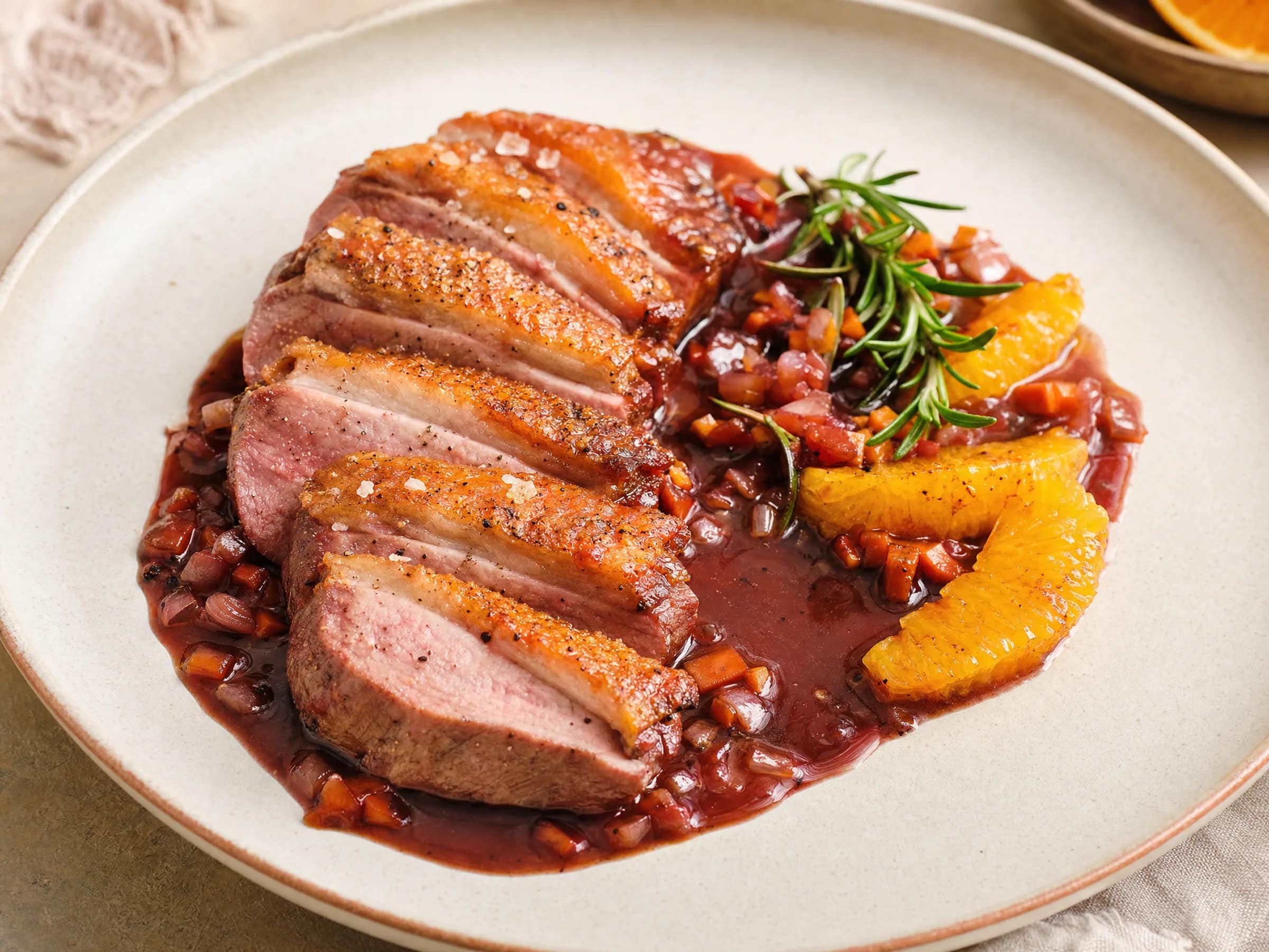Entenbrust mit Rotwein-Orangen-Soße
