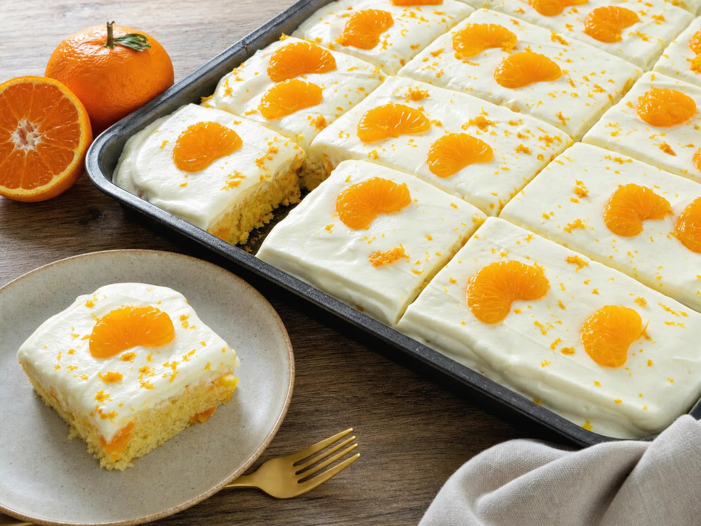 Fantakuchen vom Blech mit Schmand und Mandarinen
