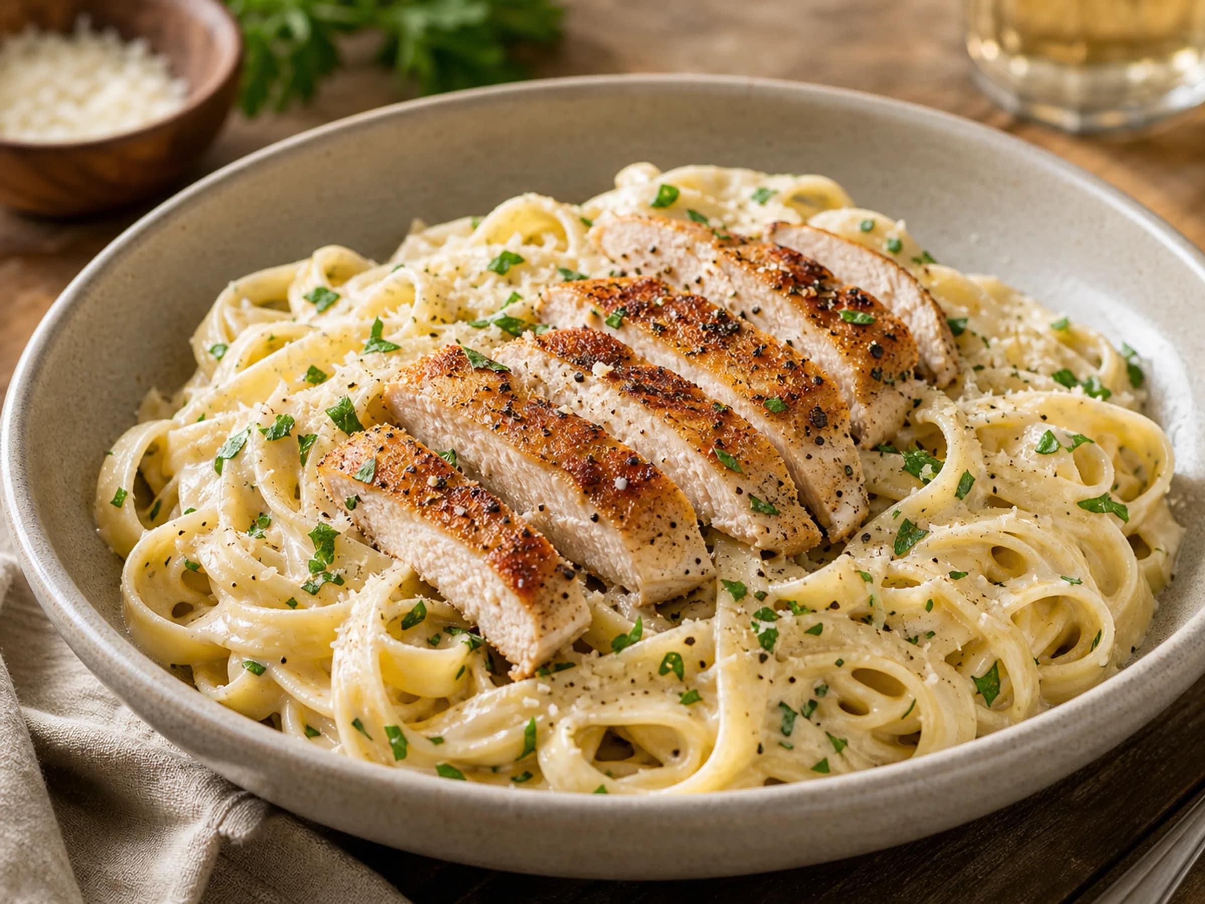 Fettuccine Alfredo mit Hähnchen