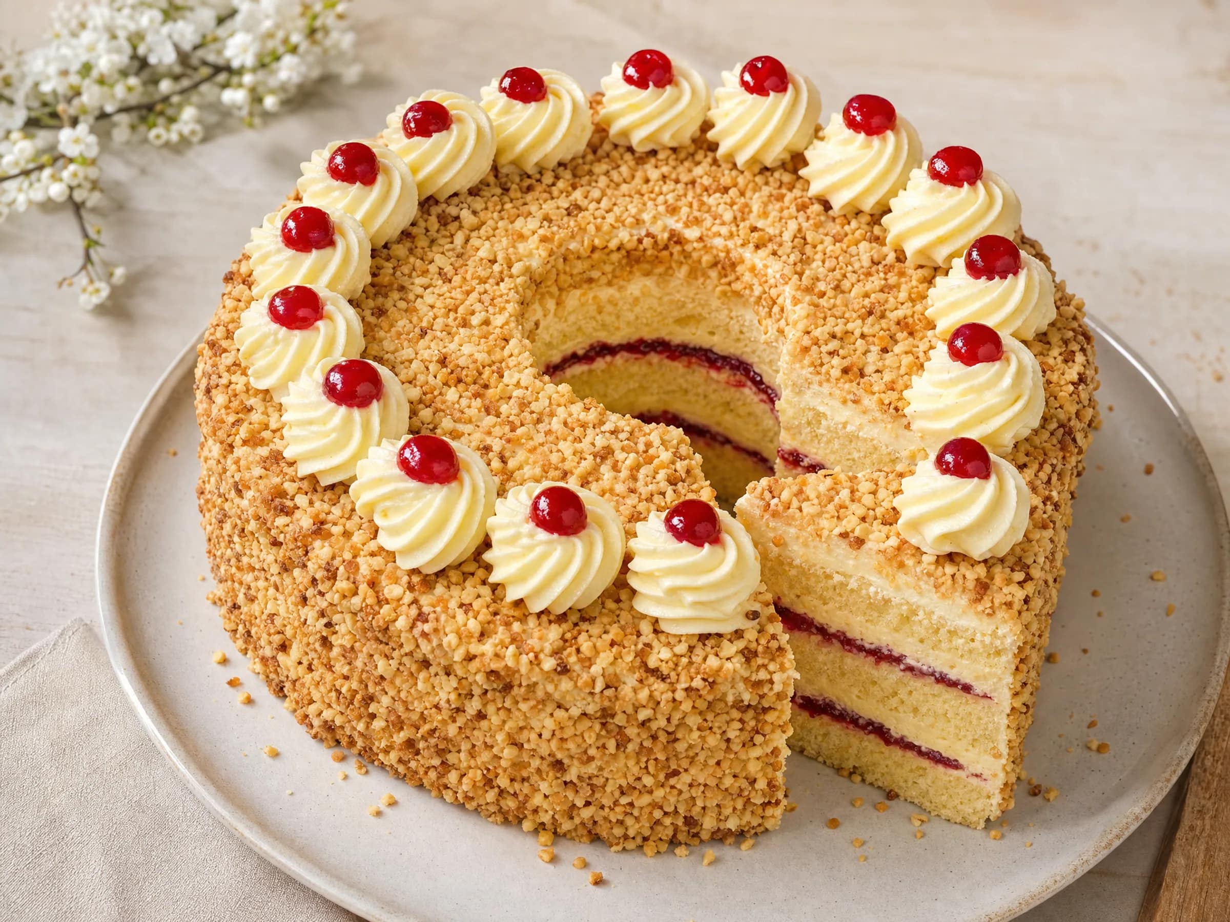 Frankfurter Kranz mit Pudding-Buttercreme und Krokant
