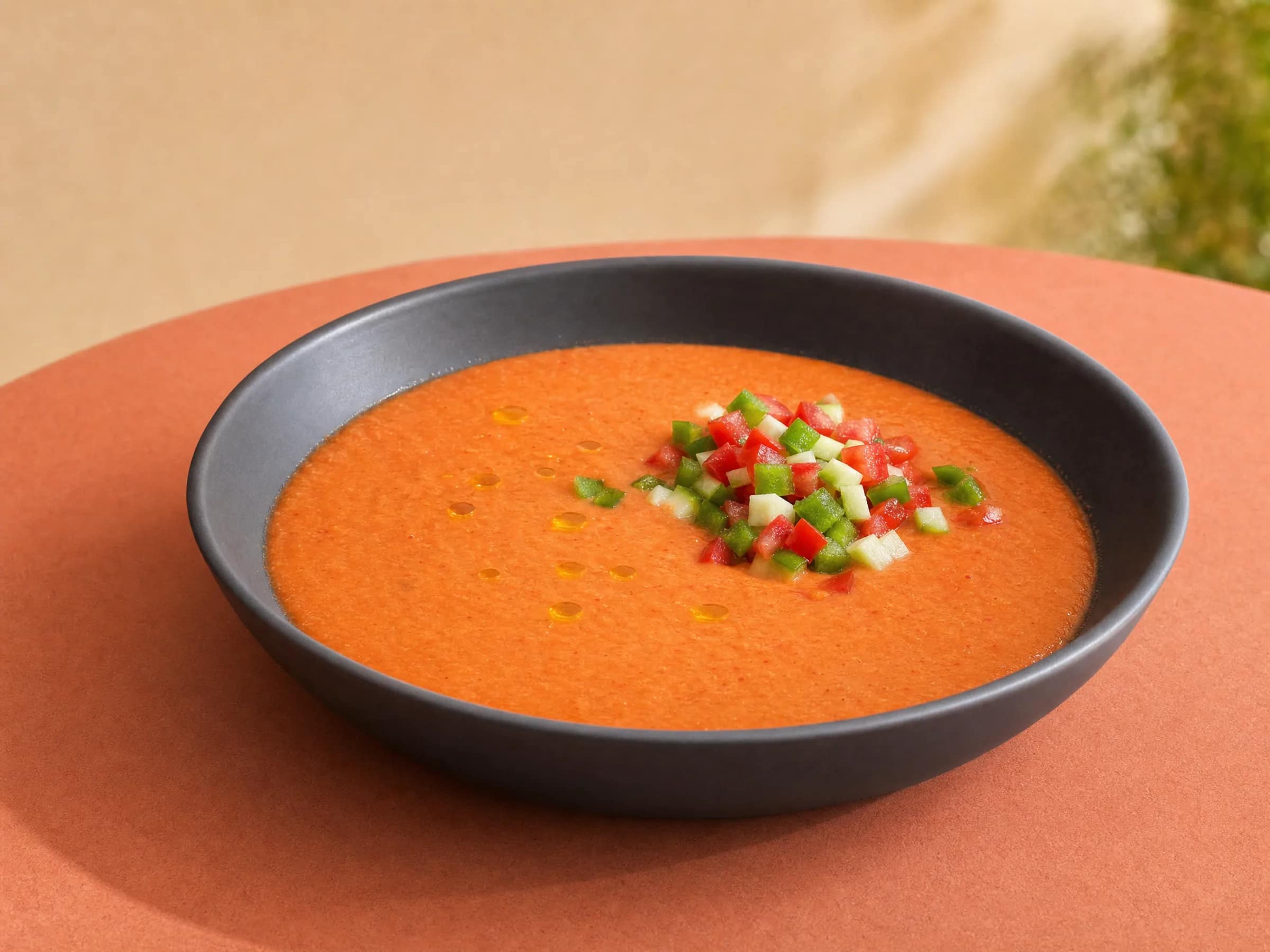 Gazpacho Andaluz mit Tomate, Gurke und Paprika
