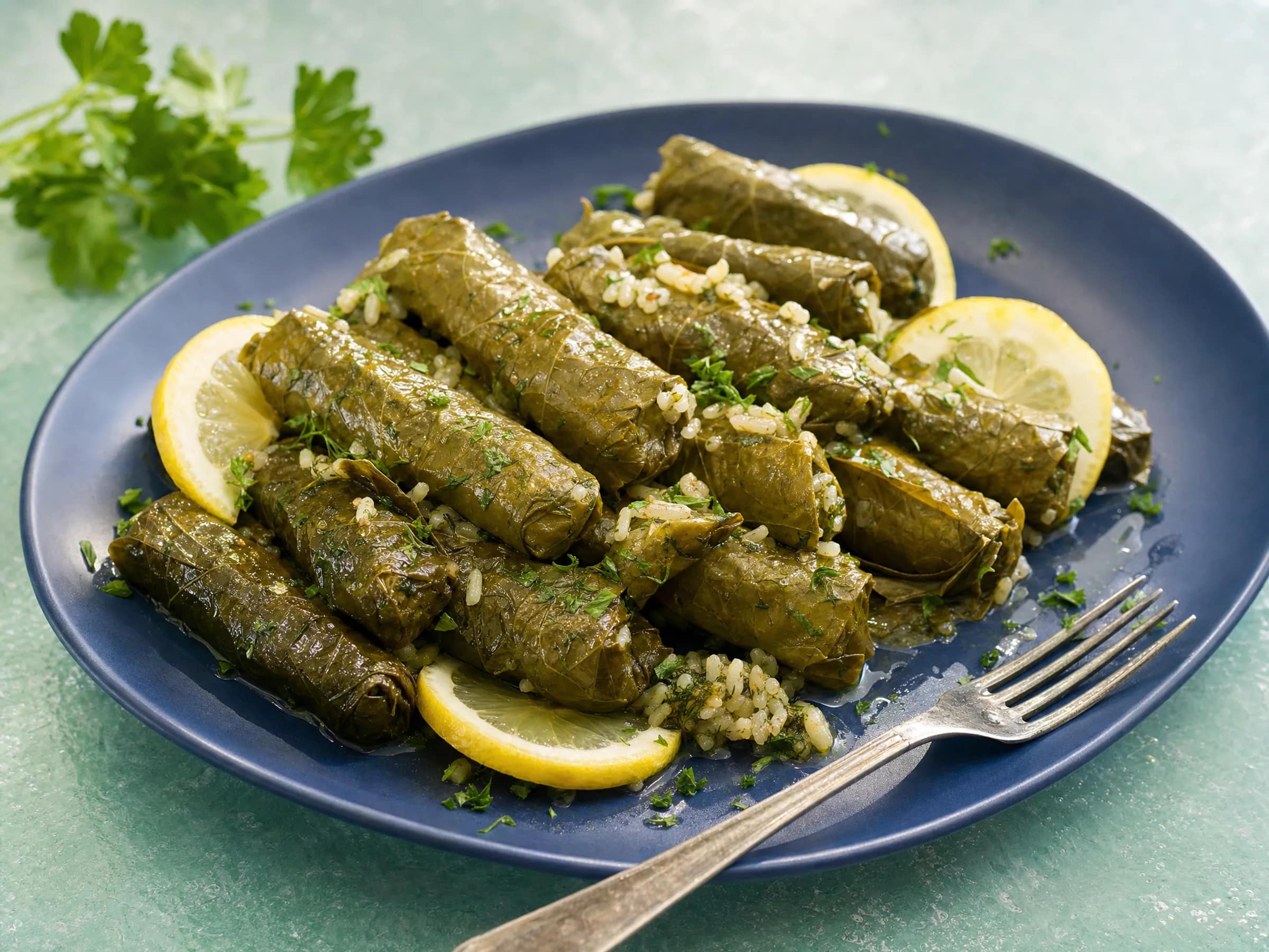 Gefüllte Weinblätter mit Reis, Dill und Minze