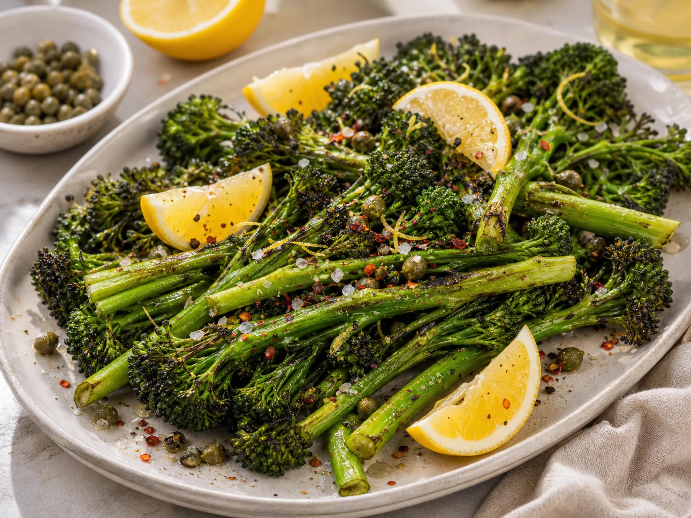 Gerösteter Broccolini mit Zitrone und Kapern