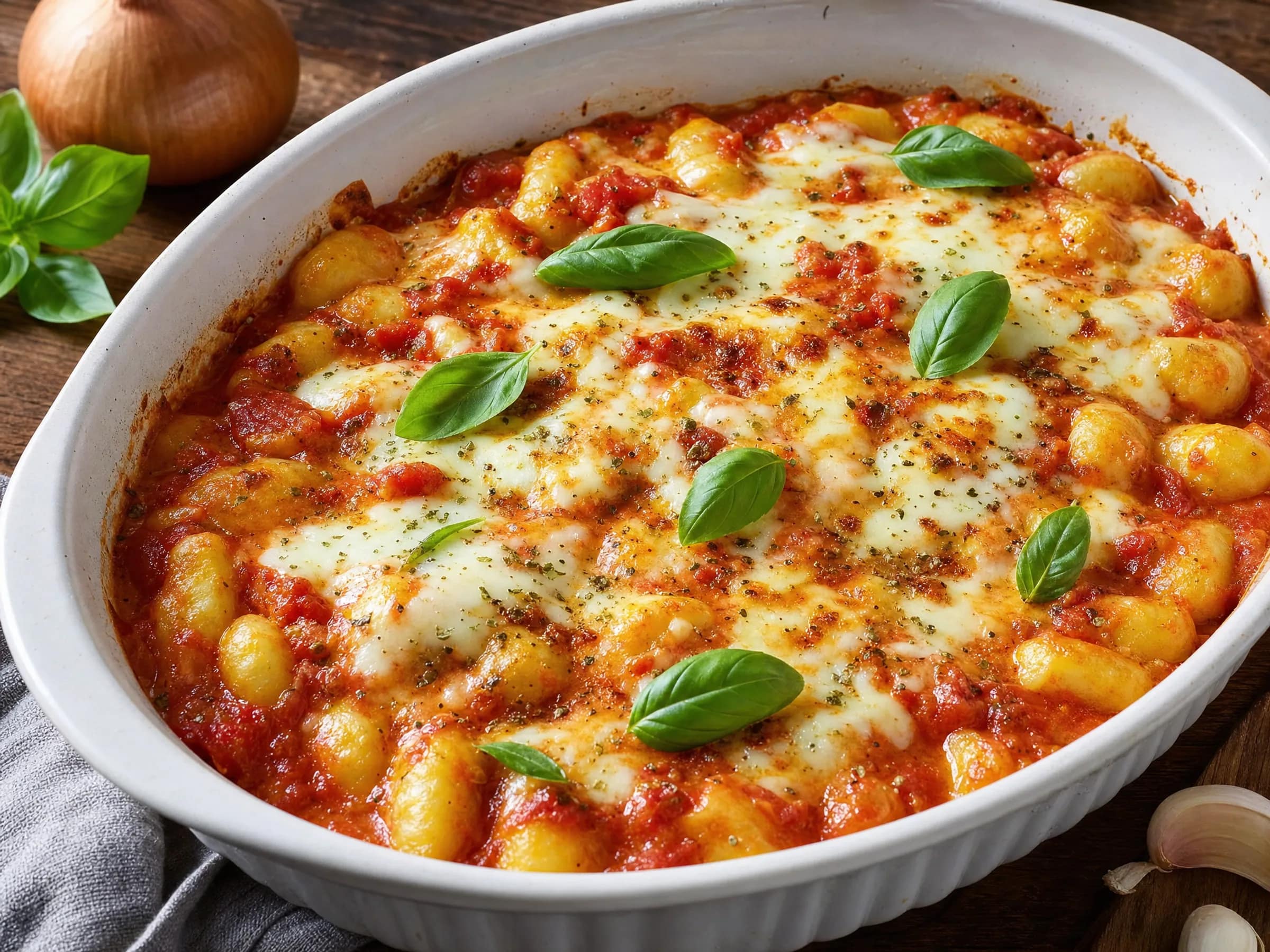 Gnocchi-Auflauf ohne Vorkochen mit Tomaten und Mozzarella