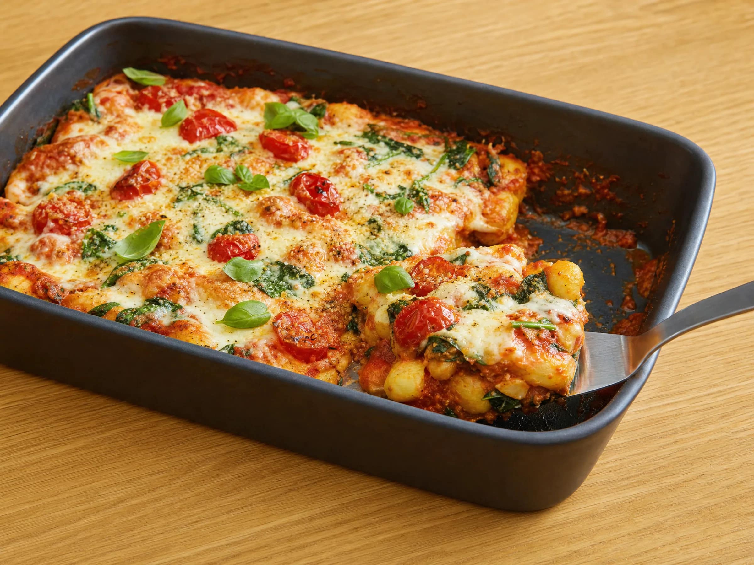 Gnocchi-Auflauf ohne Vorkochen mit Tomaten und Mozzarella