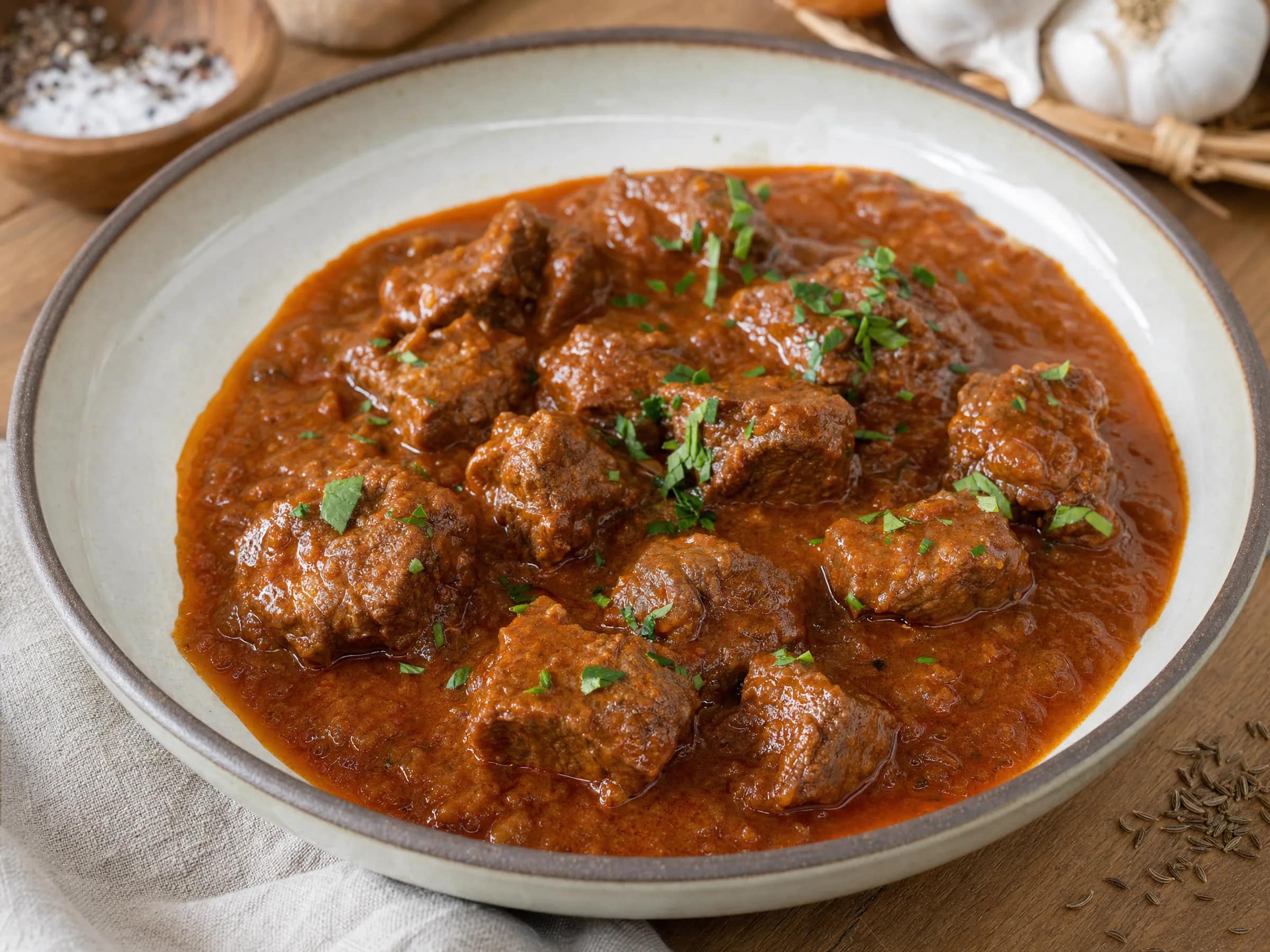 Rindergulasch mit Paprika und Zwiebeln