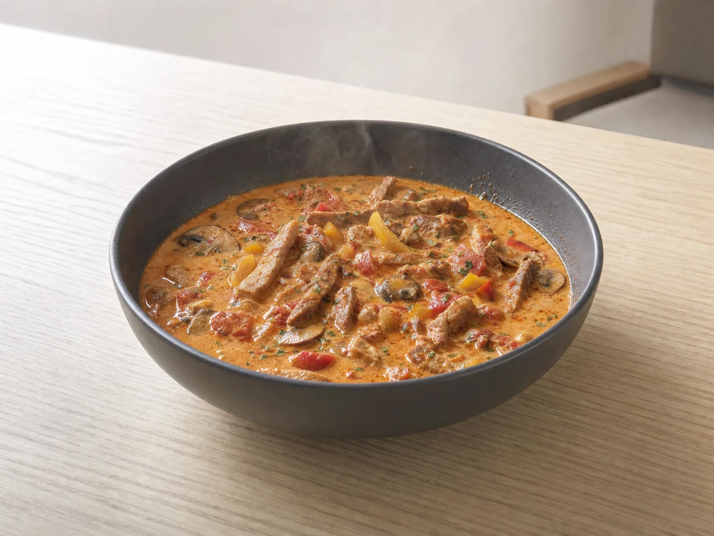 Gyrossuppe mit fertig mariniertem Schweinegyros