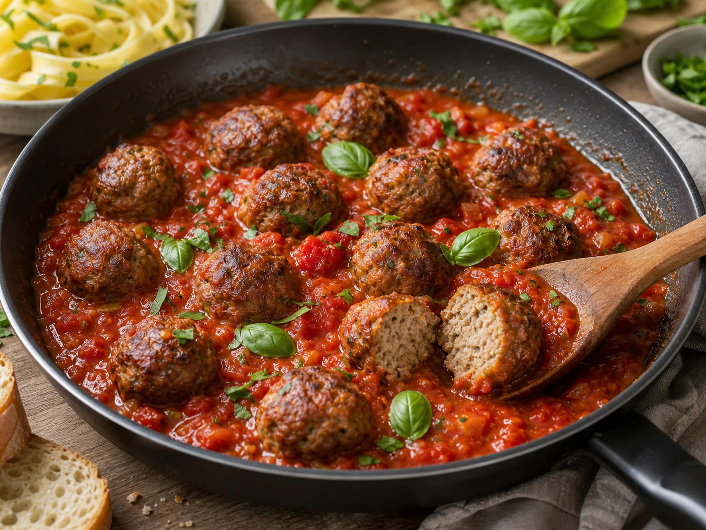 Hackbällchen in Tomatensoße ohne Ei