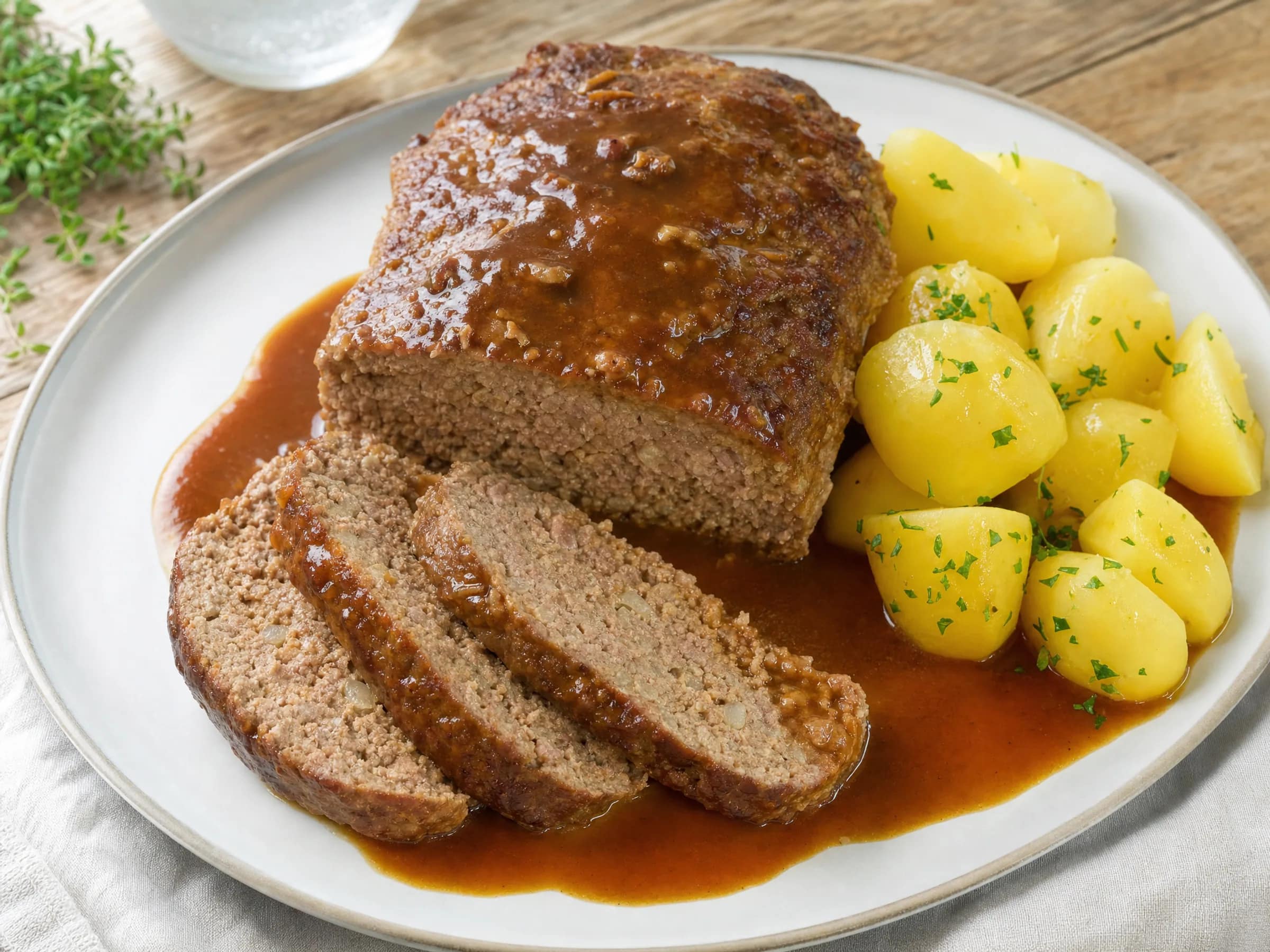 Hackbraten im Backofen mit kräftiger Soße